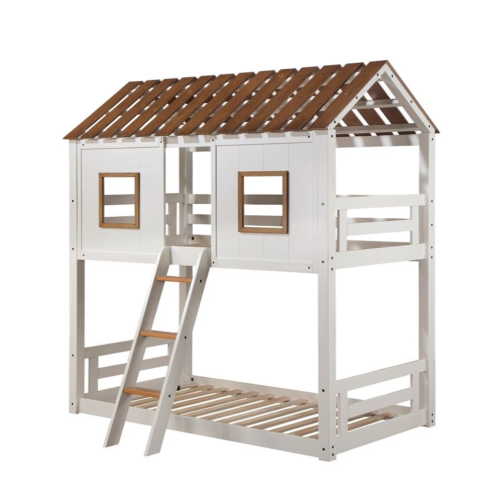 Inara - Twin Over Twin Bunk Bed - White & Rustic Oak, white