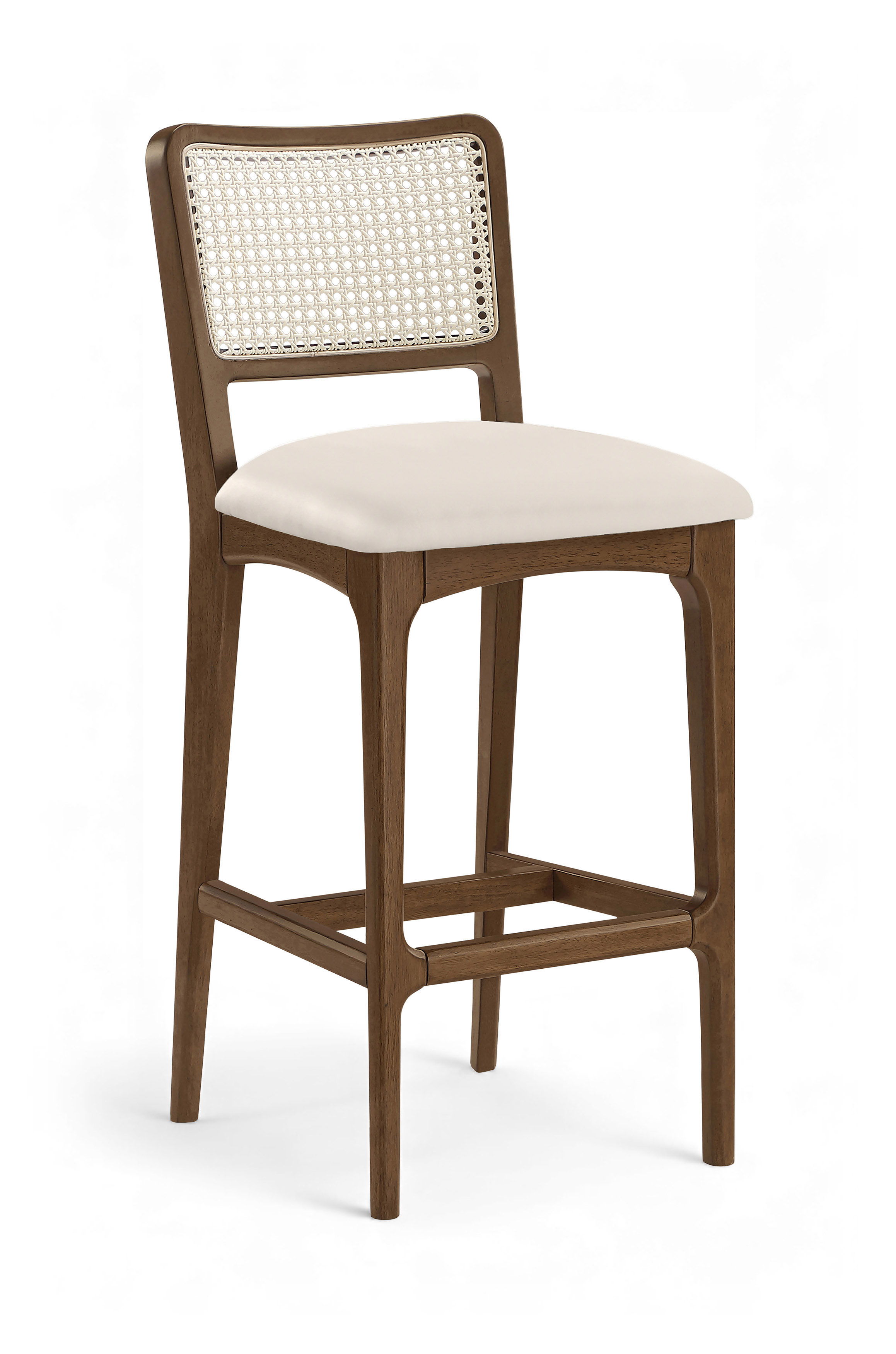 Atrium - Cane Back And Vegan Leather Upholstered Bar Stool (Set of 2) - Cream / Brushed Brown