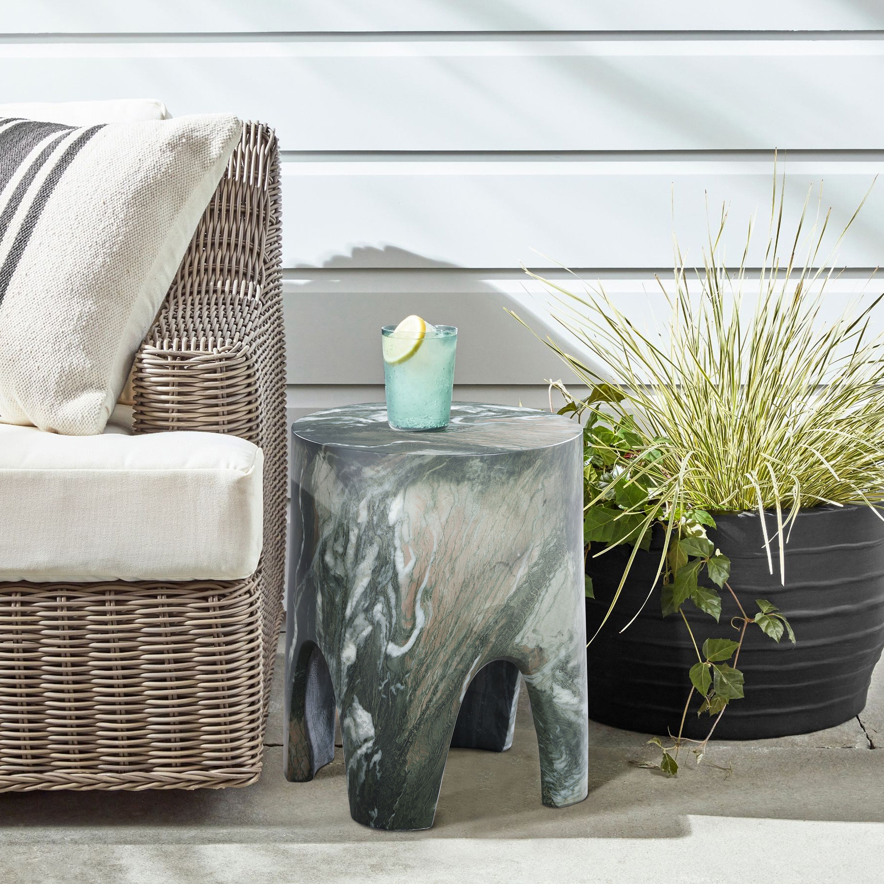 Foligno - Marble Finish Concrete End Table - Green