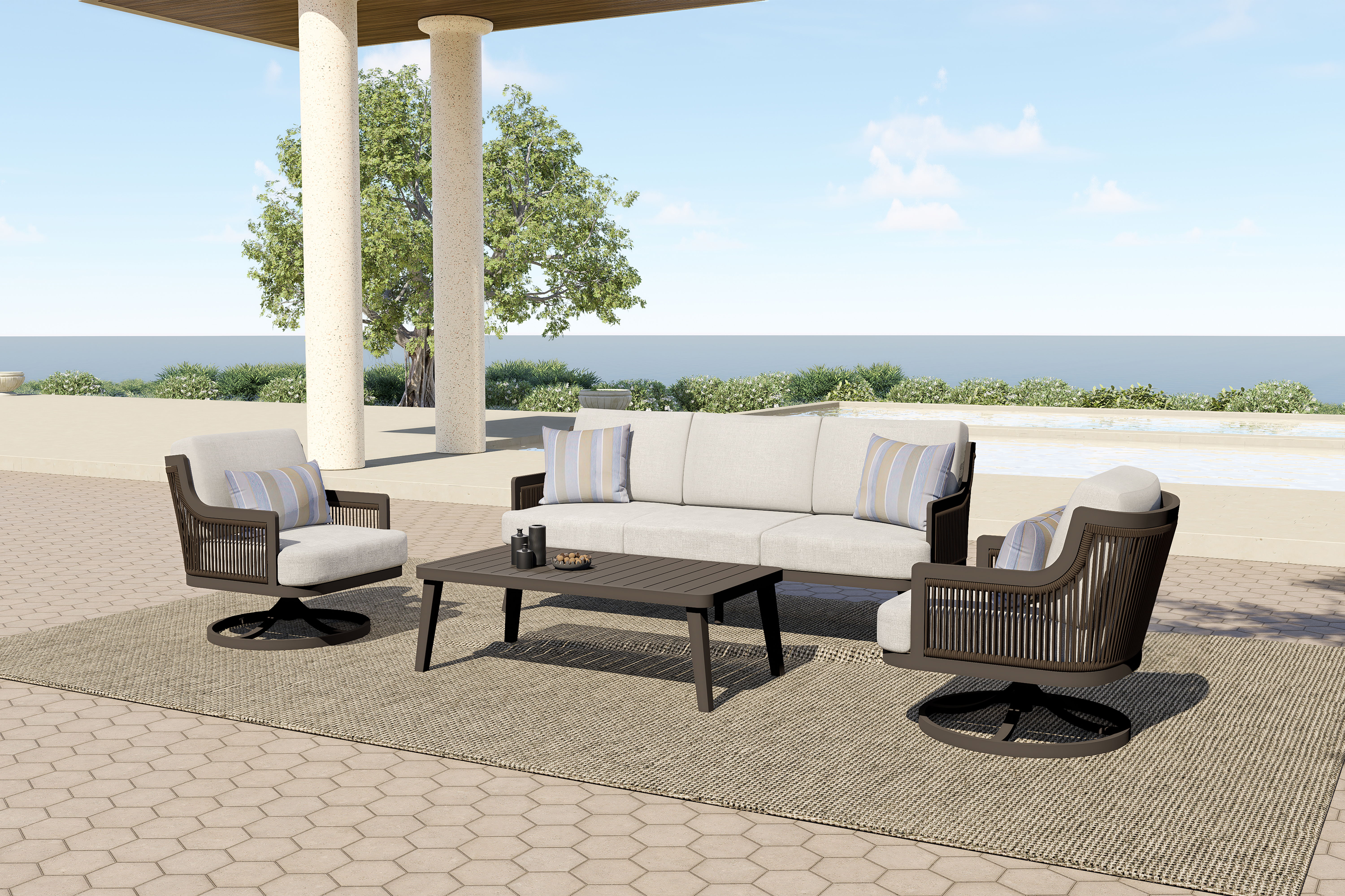 Genova - Patio Sofa With Two Accent Pillows - Gray, light gray, view 8