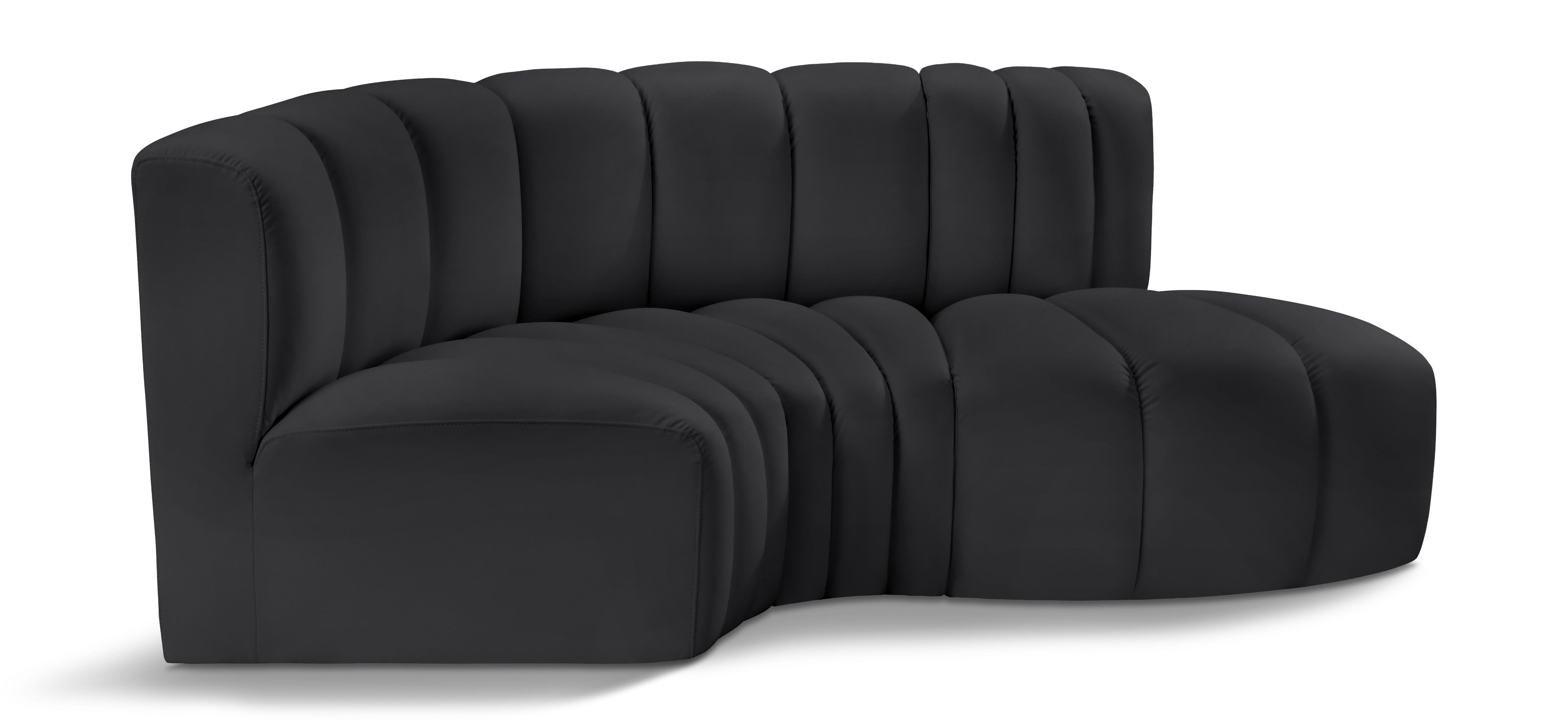 Arc - Faux Leather 3 Piece Modular L-Shaped Sofa - Black