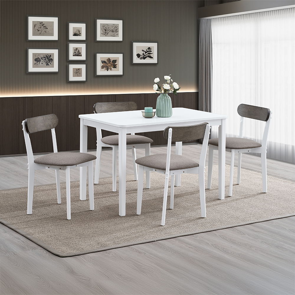 Fidelity - 5 Piece Dining Set - White & Gray, white