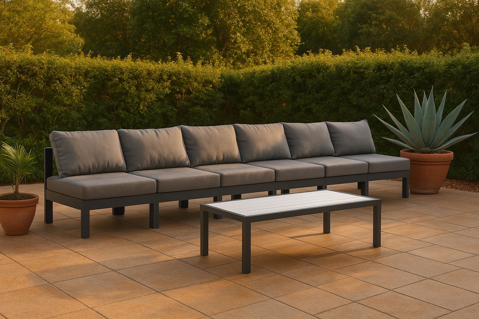 Nizuc - Outdoor Patio 6 Piece Armless Modular Sofa With Gray Frame - Gray