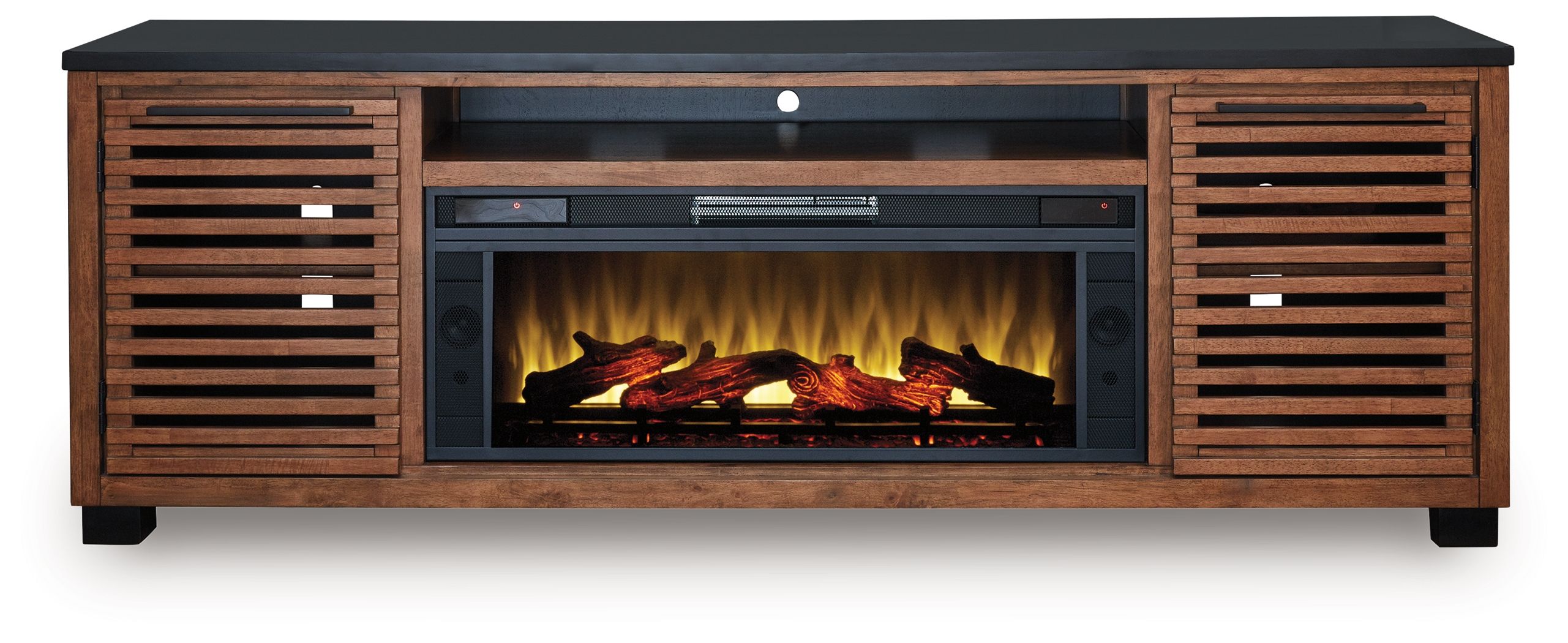 Ashley Furniture Kallari - 84" TV Stand With Electric Fireplace - Warm Brown / Black - Image 5