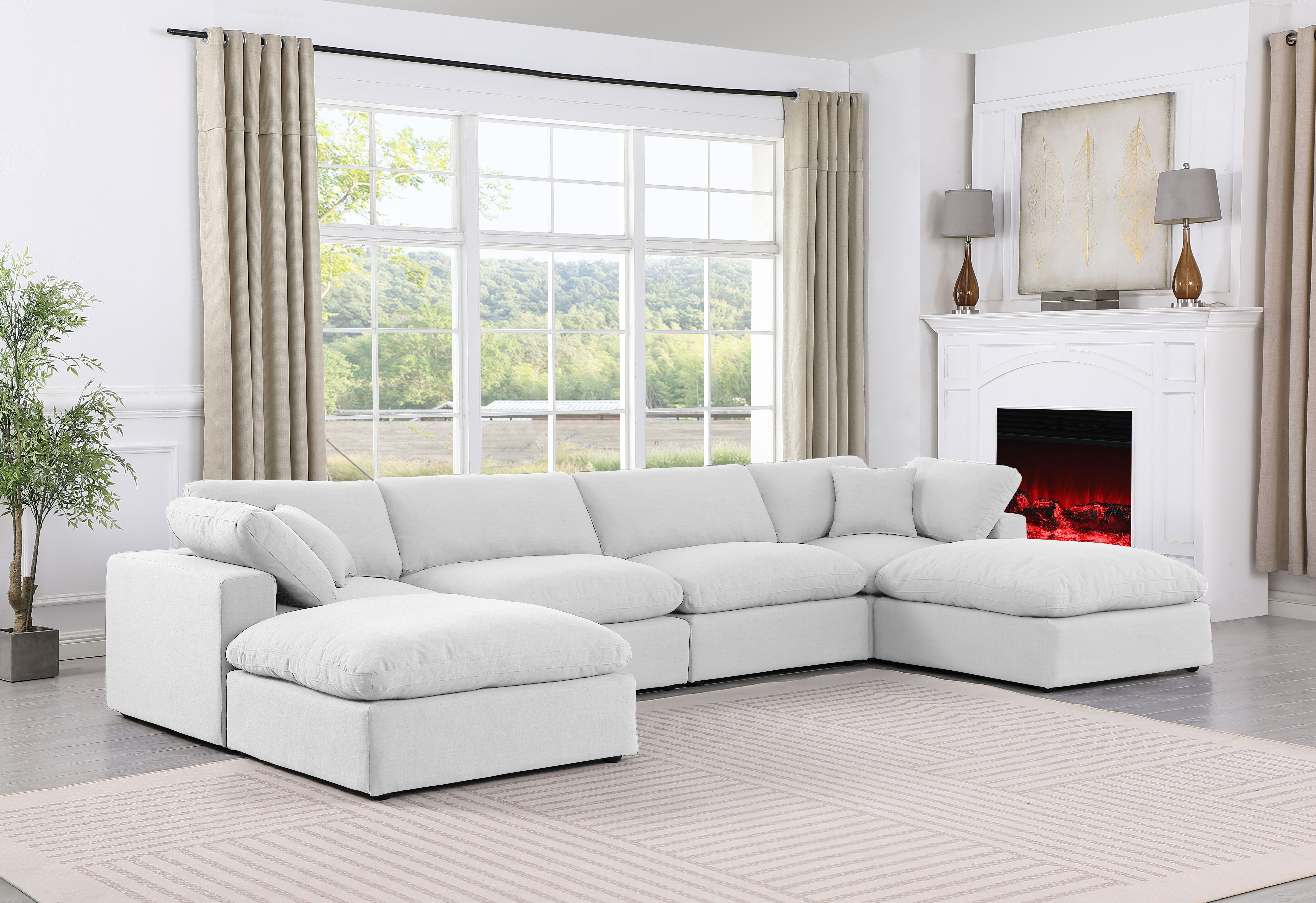 Comfy - 6 Piece Linen Modular Double Chaise Sectional - Off White