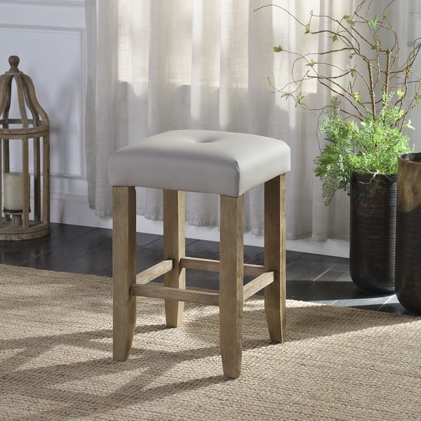 Charnell - Counter Height Stool (Set of 2) - Gray Synthetic Leather & Oak, light brown