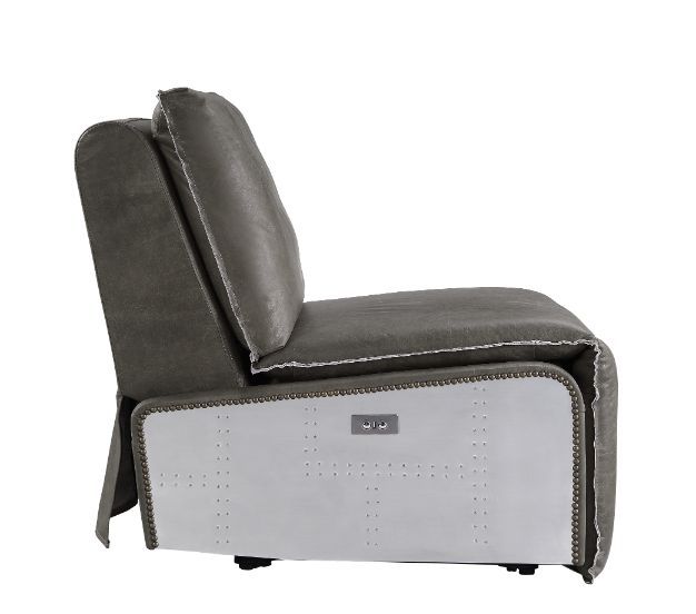 Metier - Power Motion Recliner - Gray Top Grain Leather & Aluminum, dark brown, view 6