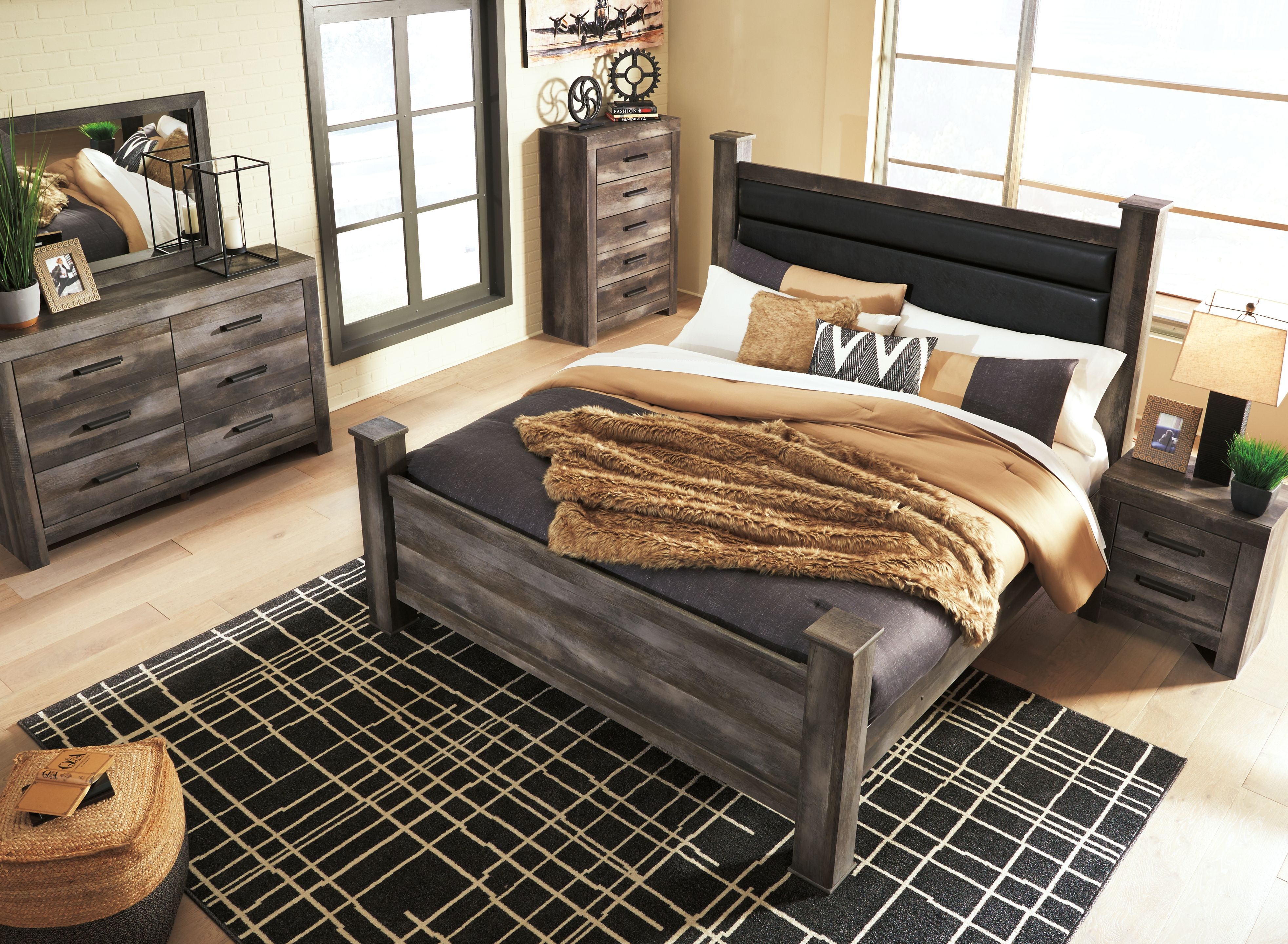 Ashley Furniture Wynnlow - 6 Pc. - Dresser, Mirror, Queen Upholstered Poster Bed - Gray - Image 7