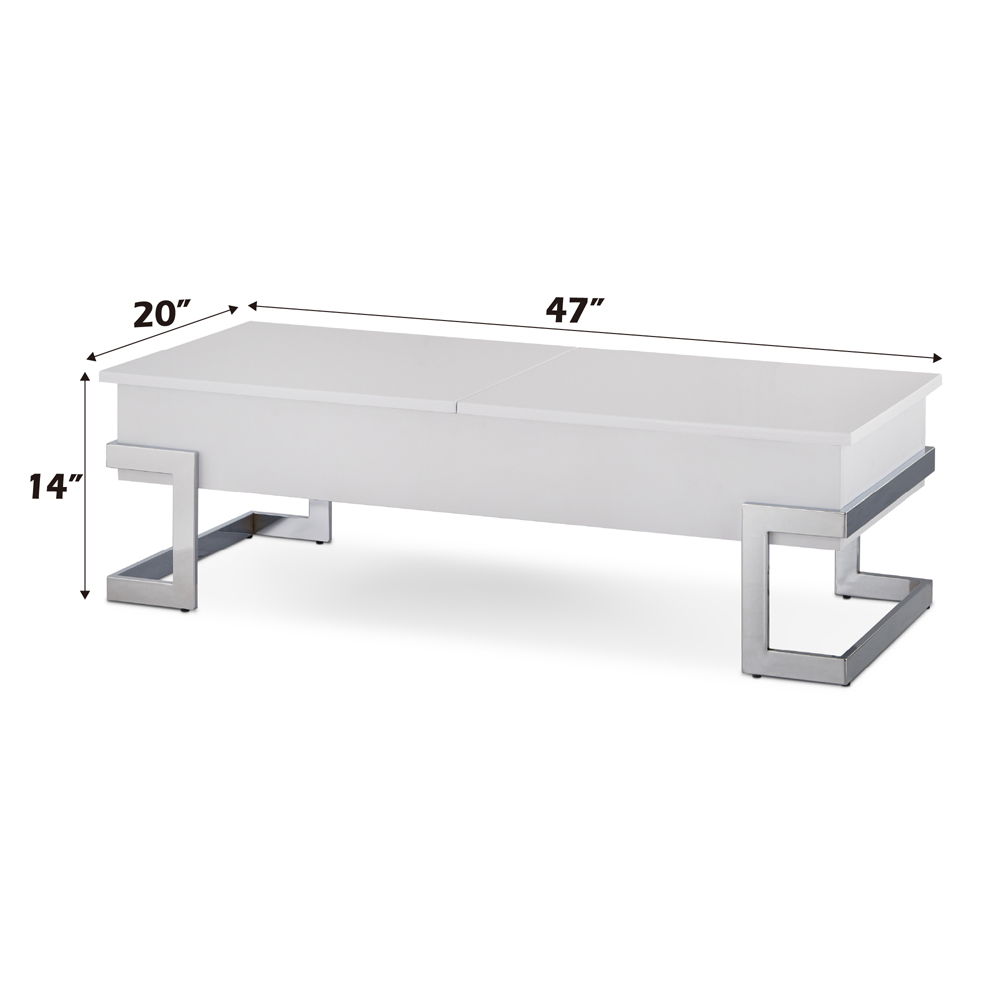 Calnan - Coffee Table With Lift Top - White High Gloss & Chrome, white, view 5