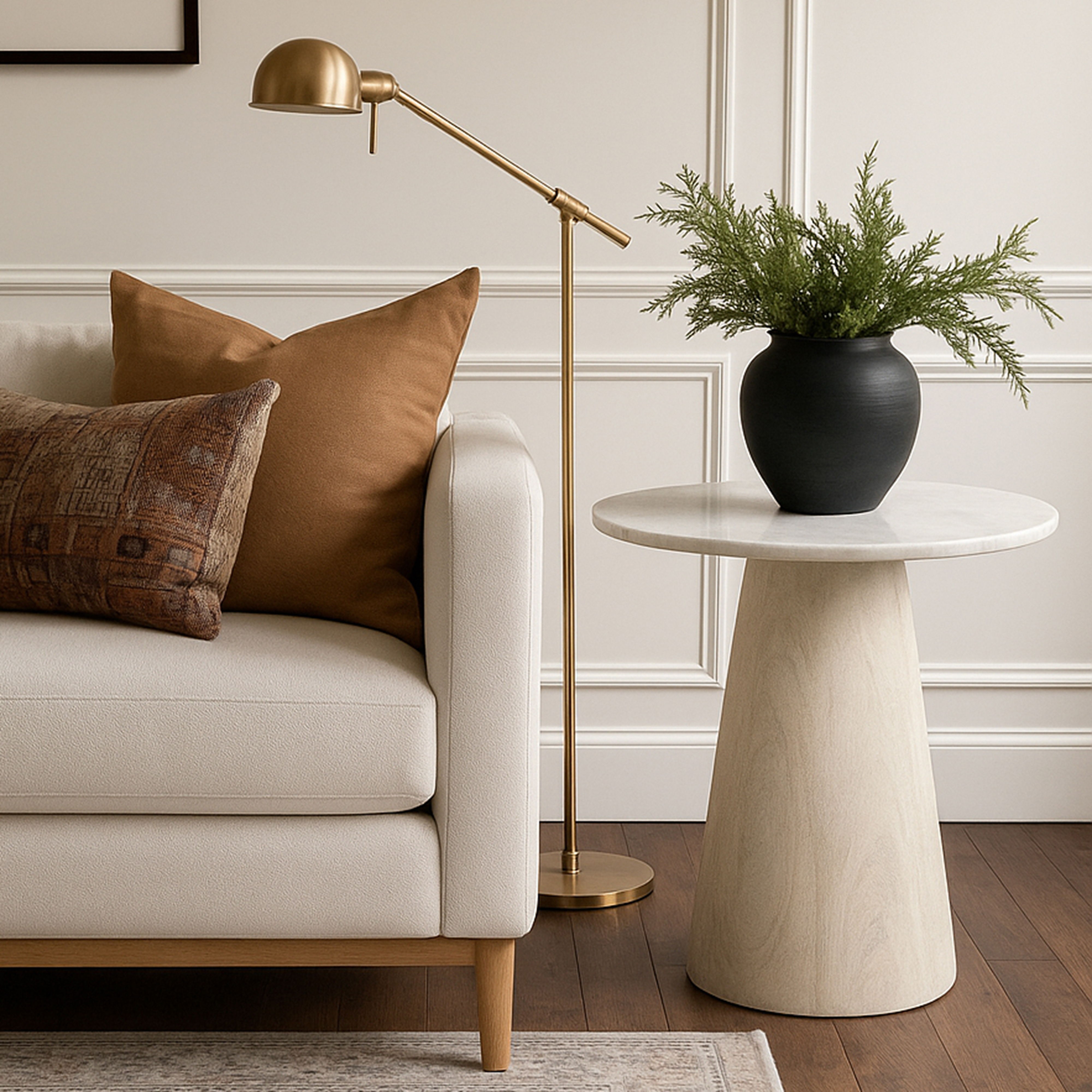 Liona - Marble And Mango Wood End Table - White