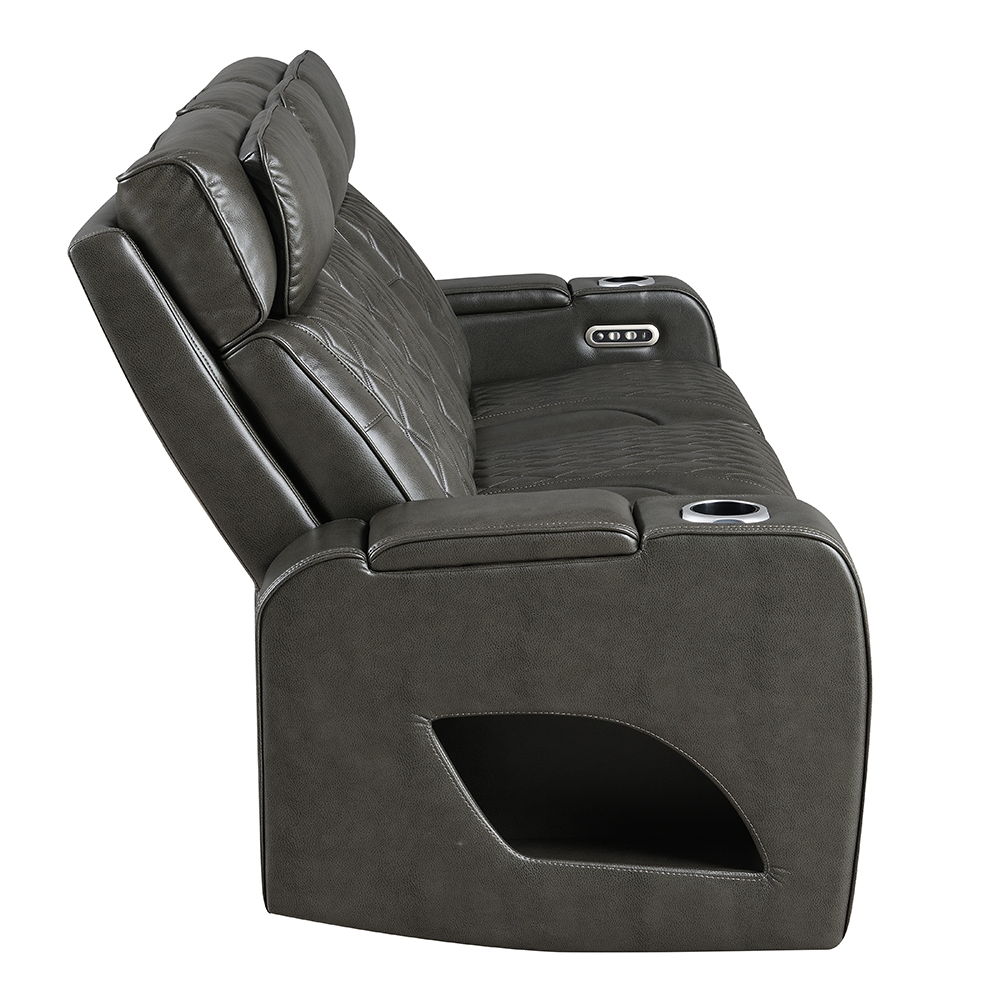 Taddeo - Power Motion Sofa With Power Headrest, USB, Wireless Charger, LED & Reading Light - Dark Gray, dark gray, view 4
