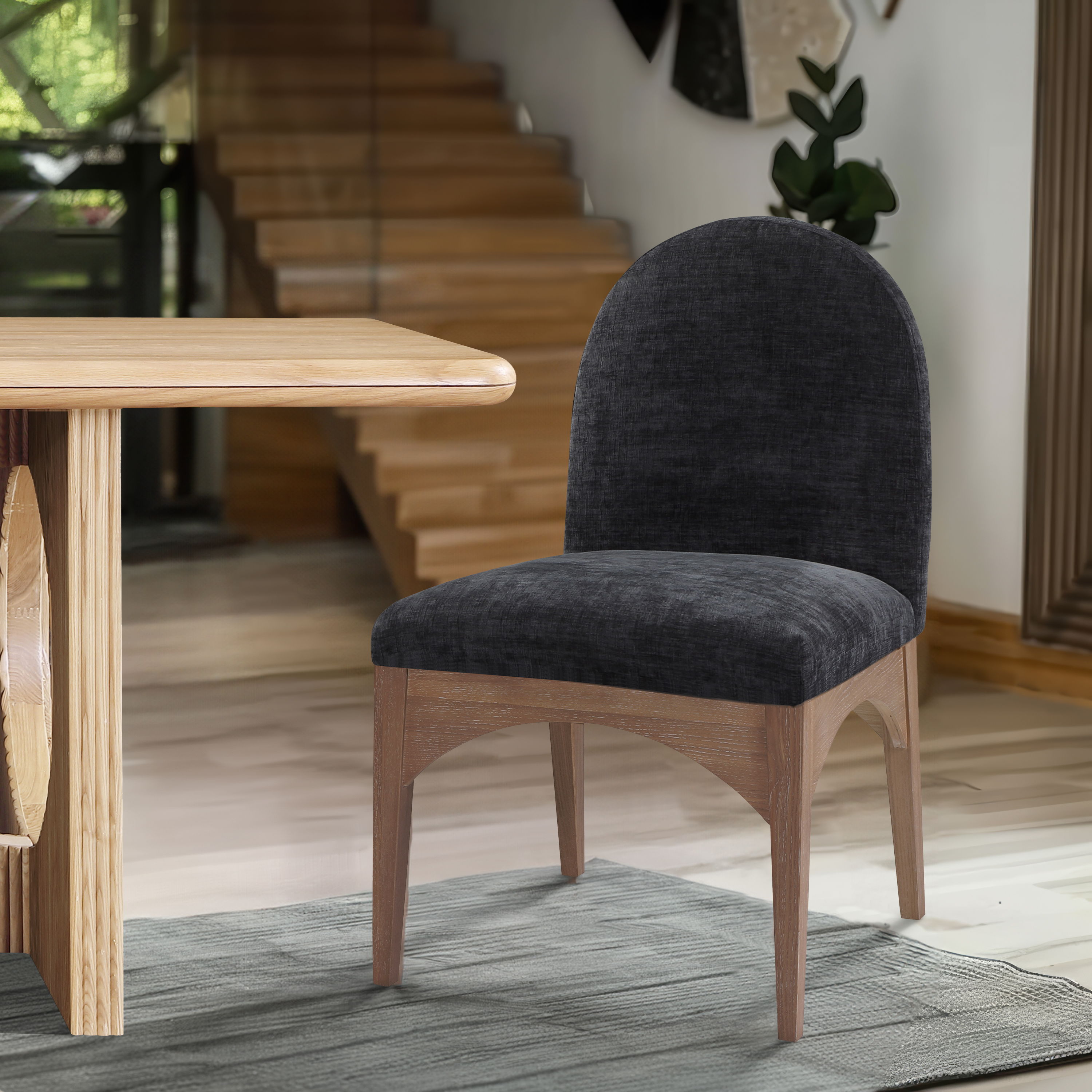 Waldorf - Chenille Dining Side Chair With Natural Legs - Black