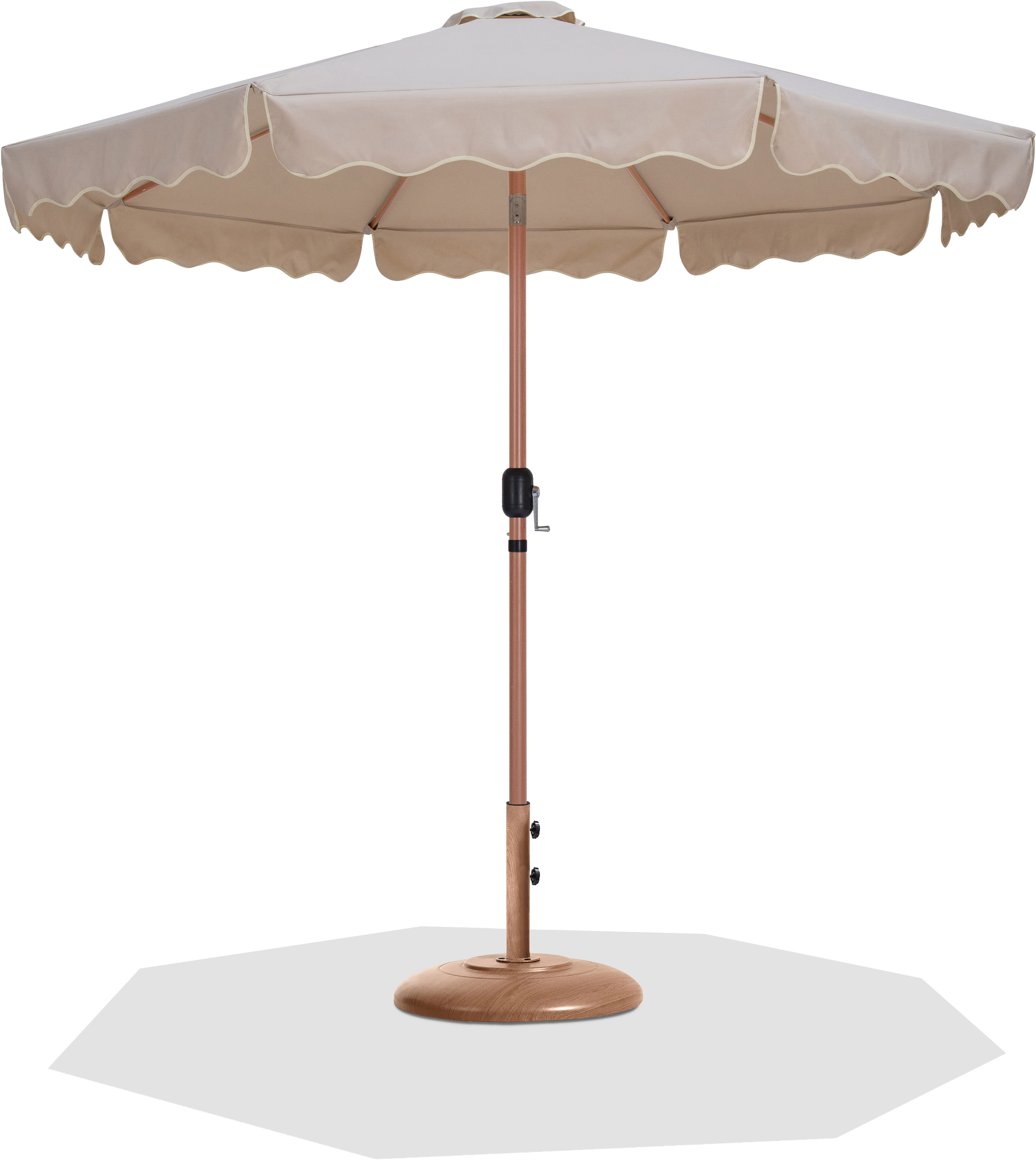 Amalfi - Cream Piping Patio Umbrella with Base - Beige / Teak