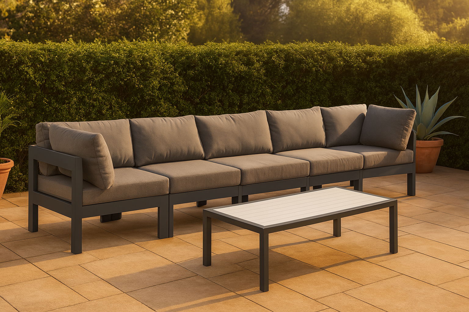 Nizuc - Outdoor Patio 5 Piece Modular Sofa With Gray Frame - Gray