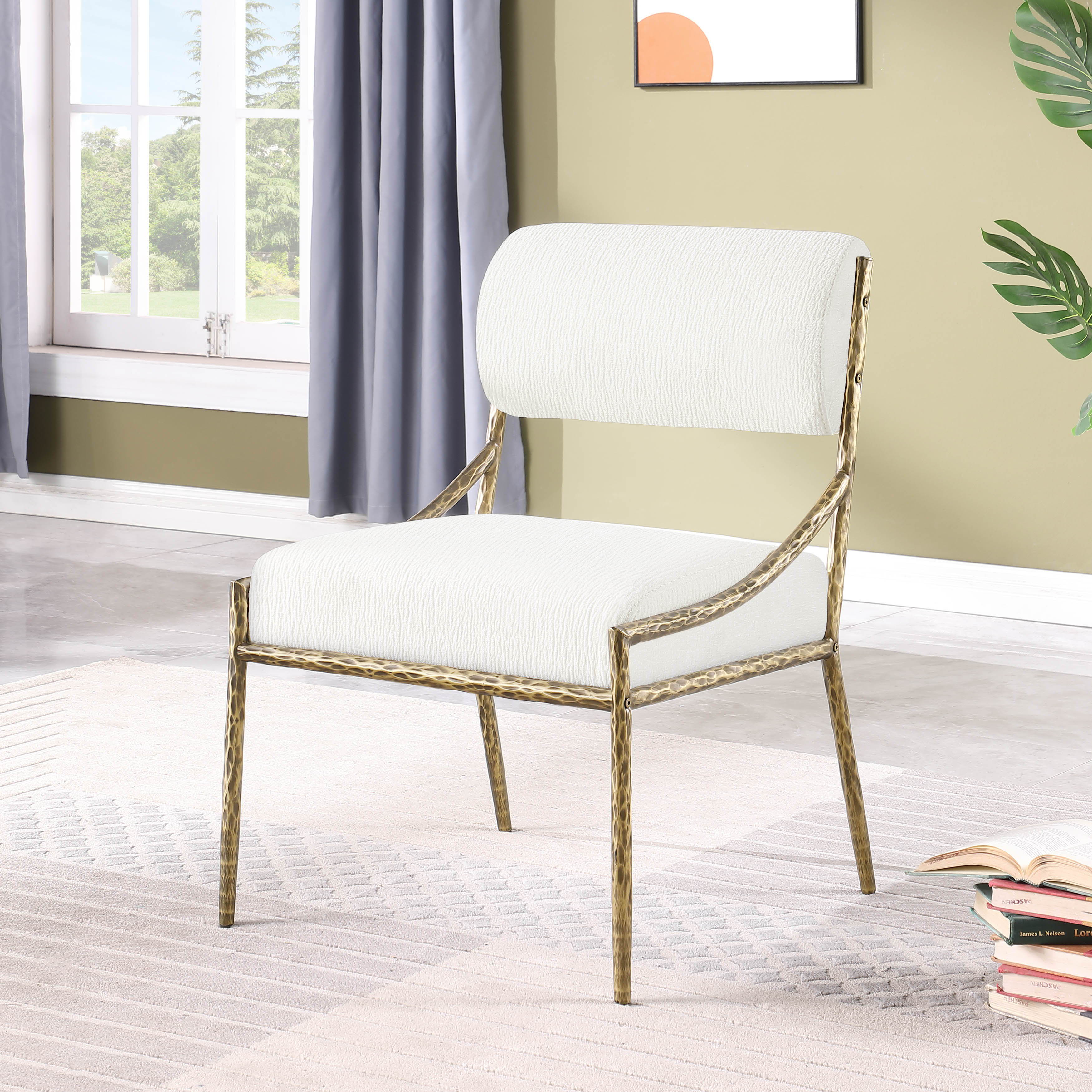 Bastille - Upholstered Dining Side Chair (Set of 2) - Cream / Brass