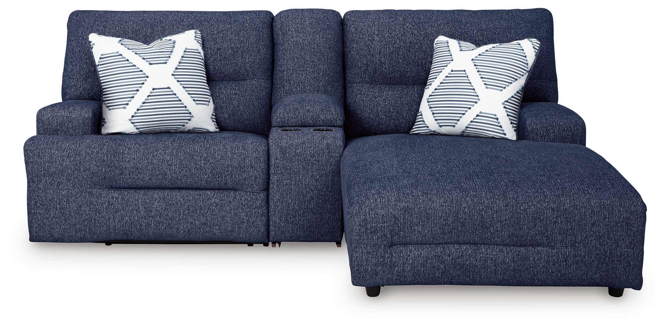 Ashley Furniture Acklen Place - 3-Piece Power Reclining Sectional Sofa With Raf Chaise - Navy - Image 4