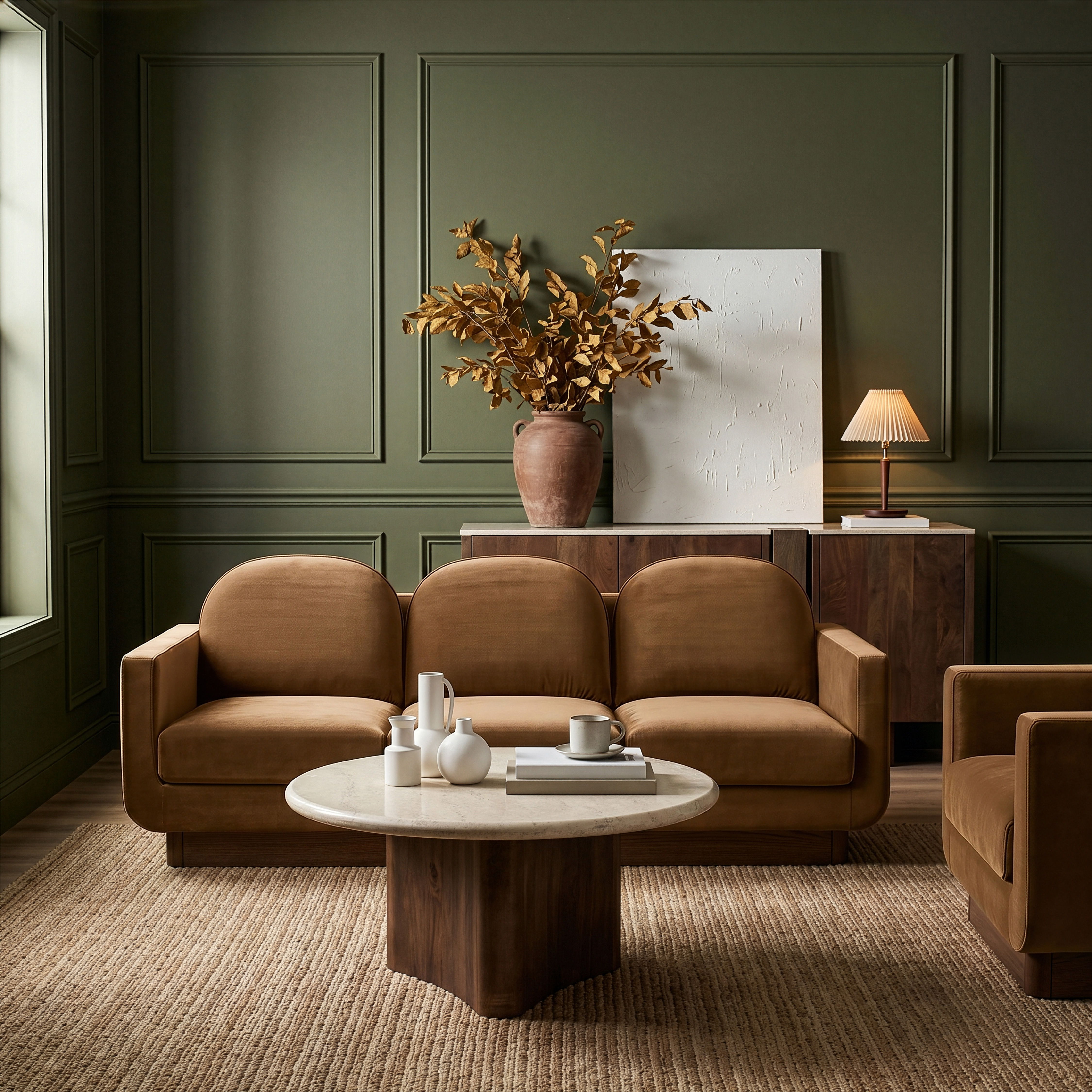 Diviento - Velvet Performance Fabric Upholstered Sofa - Saddle
