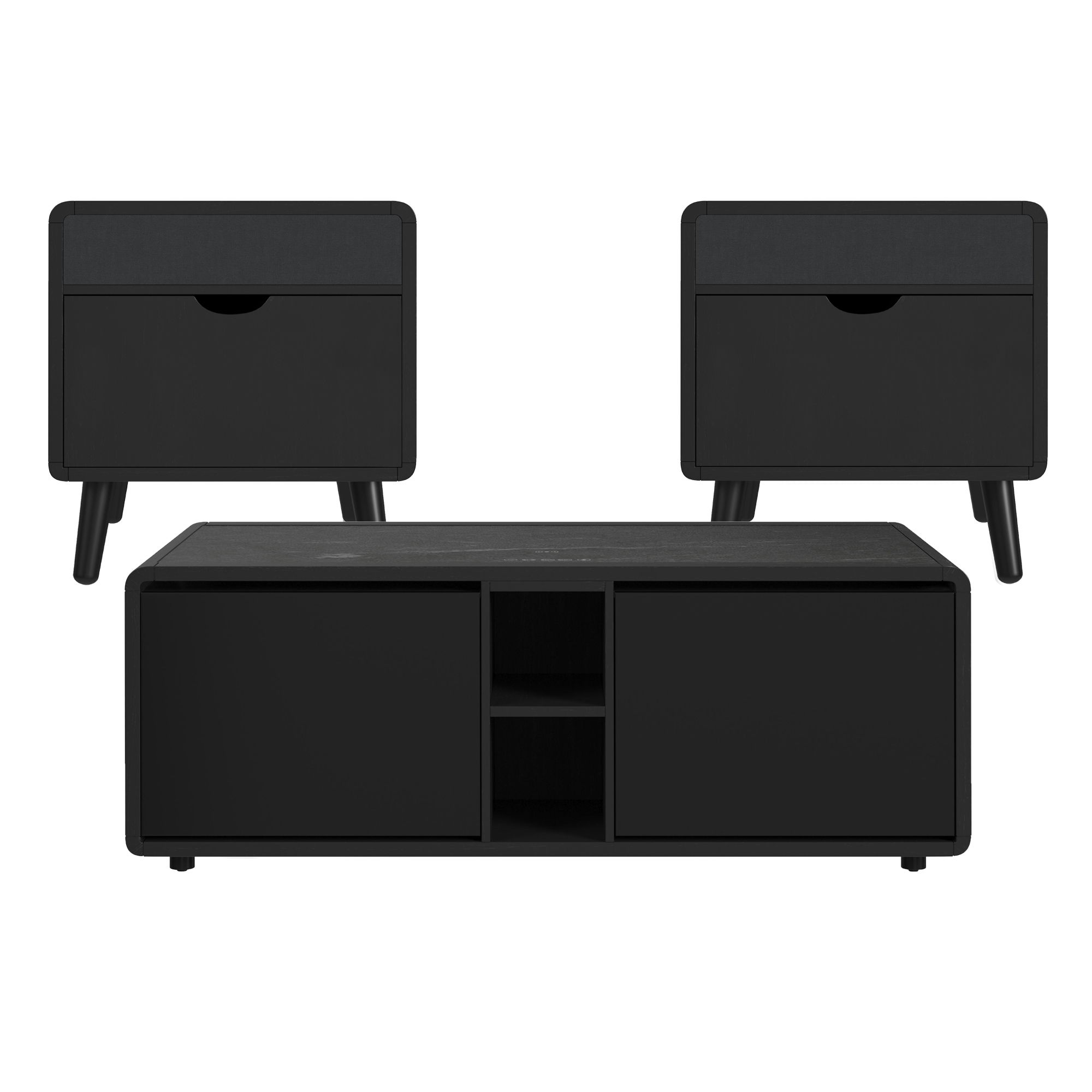 Halo - 3 Piece Smart Occasional Table Set (Smart Coffee Table & Two Square Smart End Table) - Black