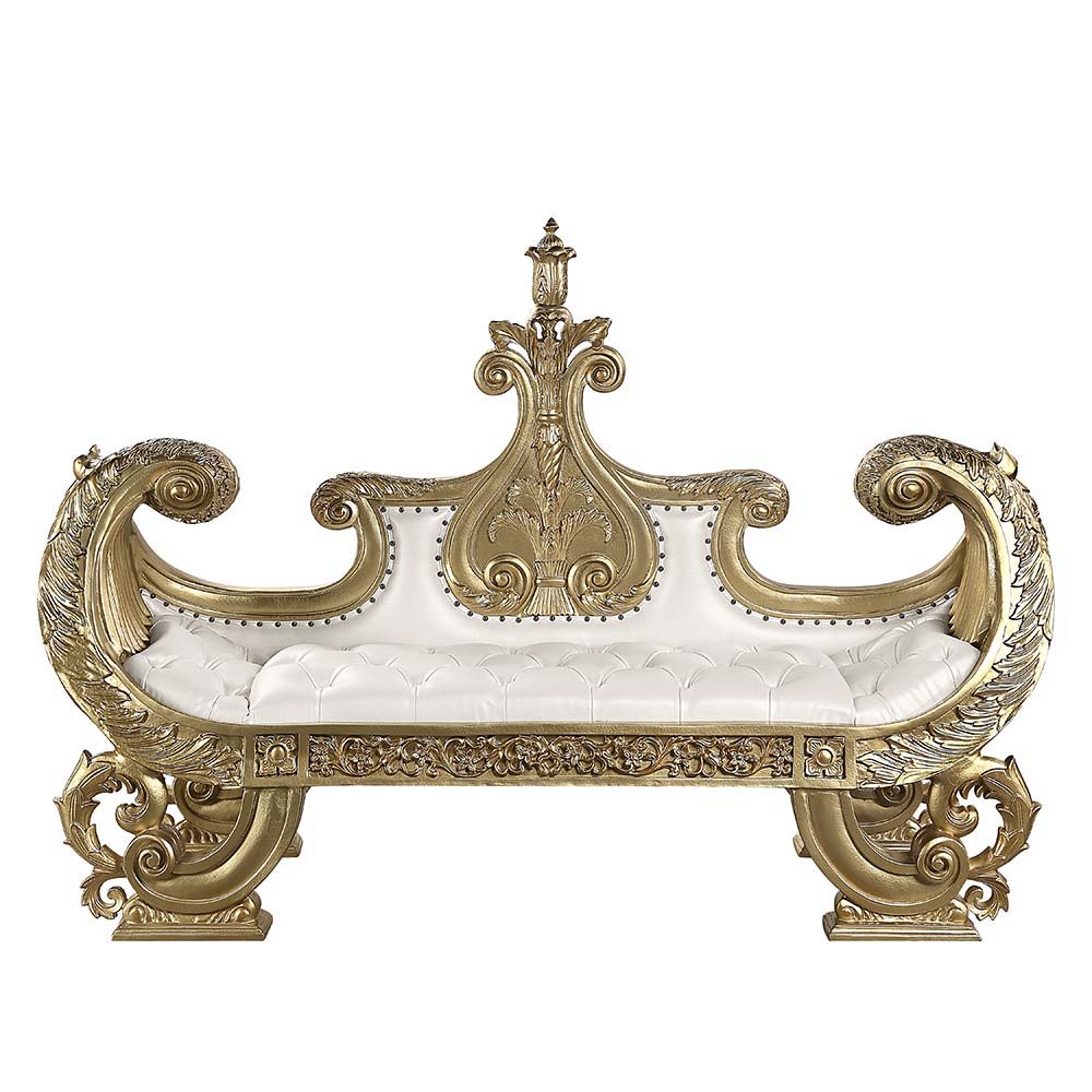 Bernadette - Bench - White Synthetic Leather Fabric & Gold, white, view 6