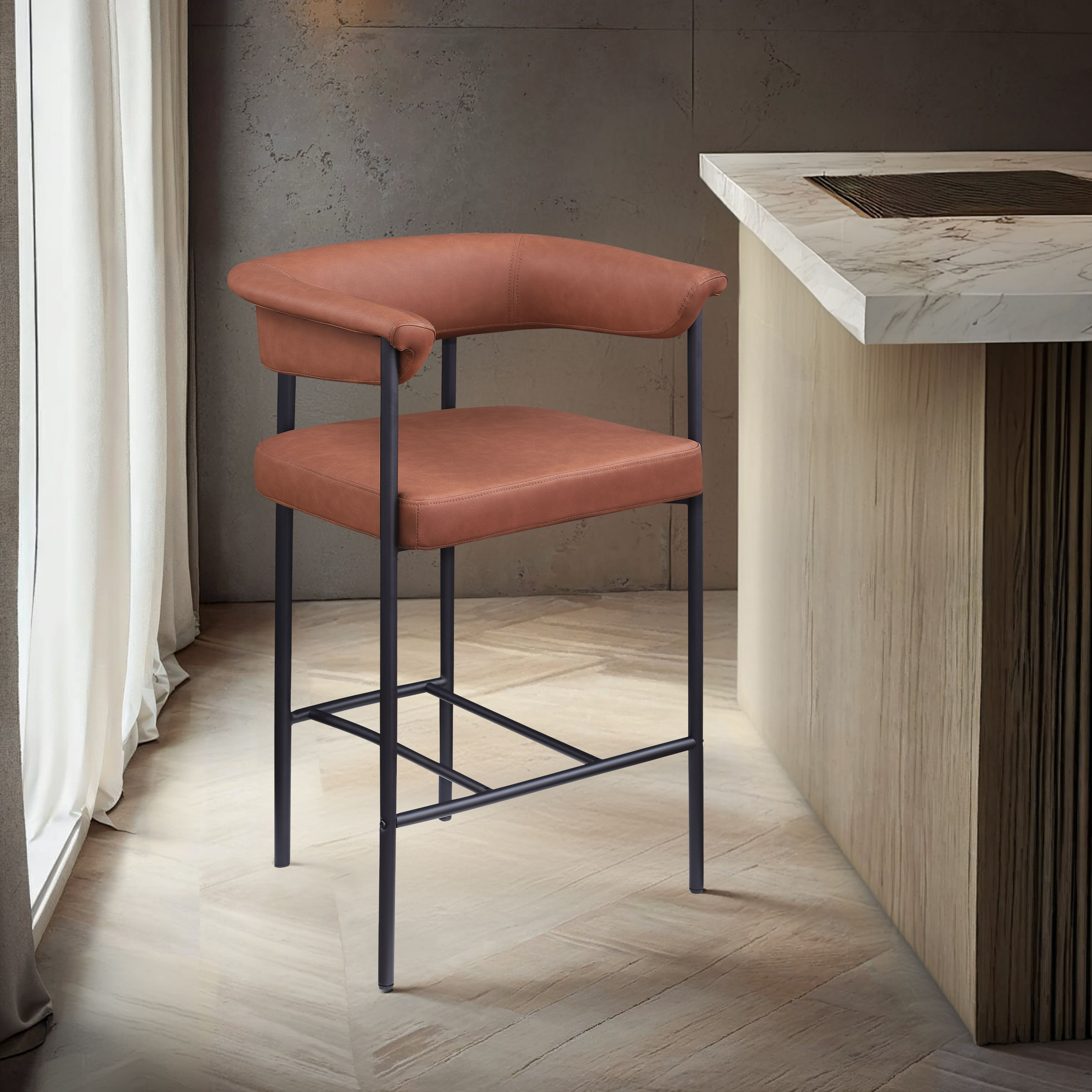 Malin - Faux Leather Counter Stool (Set of 2) - Cognac