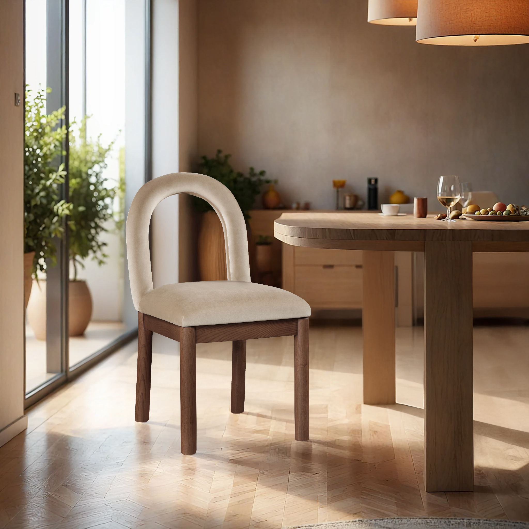 Conrad - Velvet Dining Chair With Brown Legs - Beige
