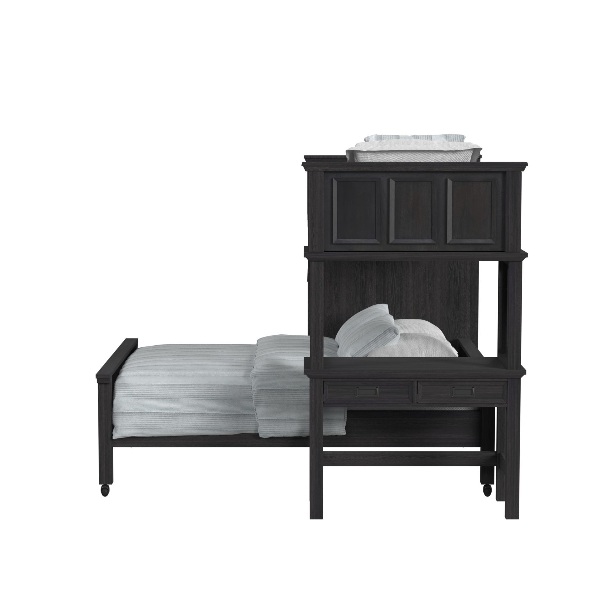 Hampton Kids - Twin Over Full Loft With Staircase And Desk With Speaker 5 Piece Bedroom Set - Charcoal