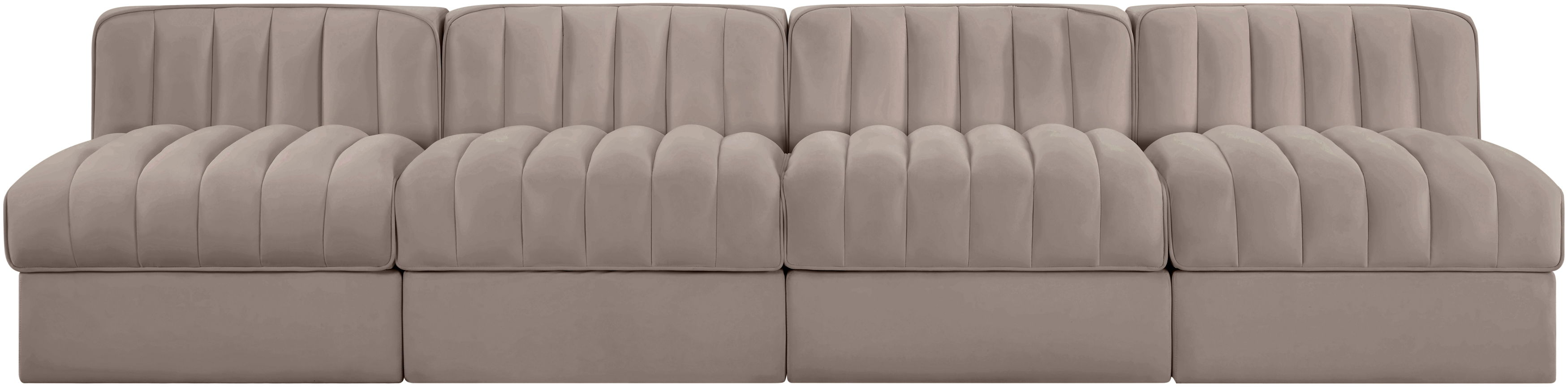 Rummi - Armless Velvet Performance Fabric Upholstered 4 Piece Modular Sofa - Taupe