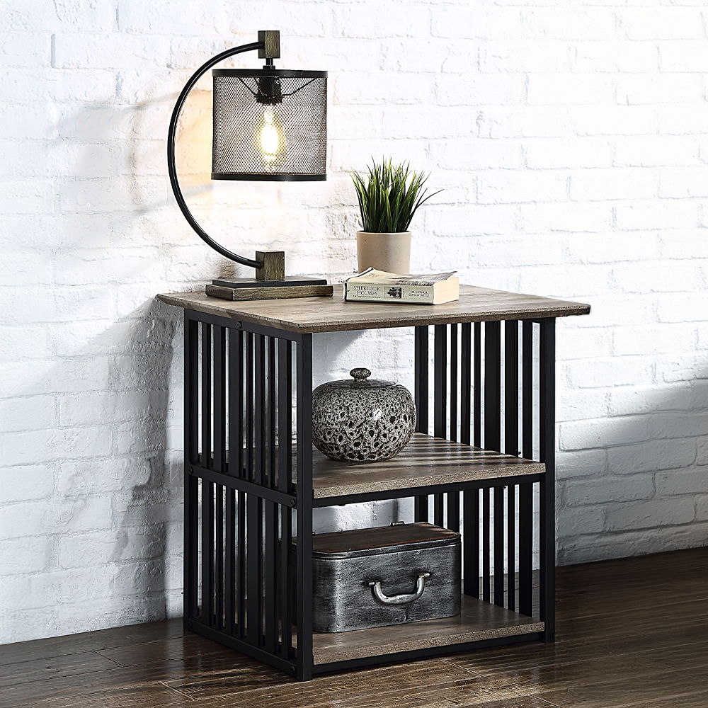 Zudora - Nightstand - Antique Oak & Black, black