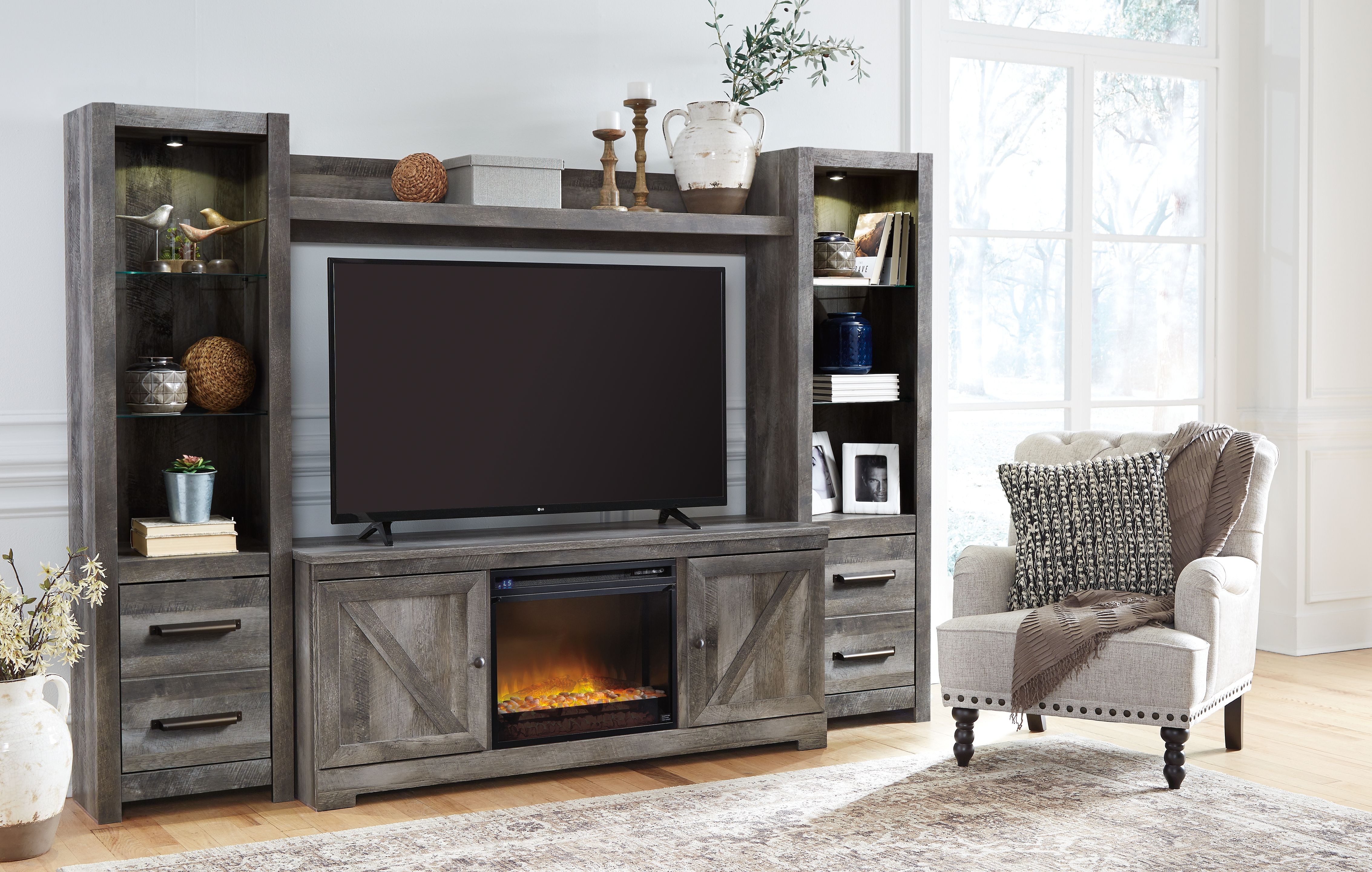 Ashley Furniture Wynnlow - 5 Pc. - Entertainment Center - 63" TV Stand With Fireplace Insert Glass/Stone - Gray - Image 11