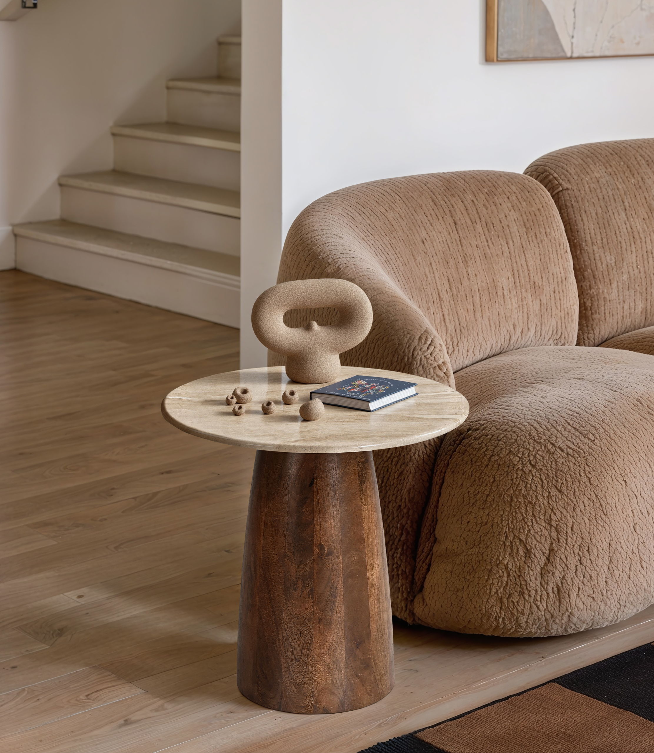 Liona - Marble And Mango Wood End Table - Beige