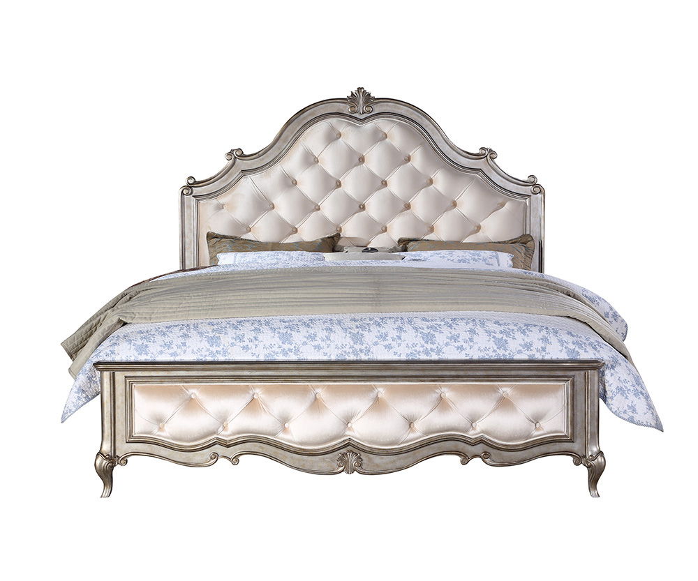 Esteban - Eastern King Bed - Ivory Velvet & Antique Champagne, beige, view 2