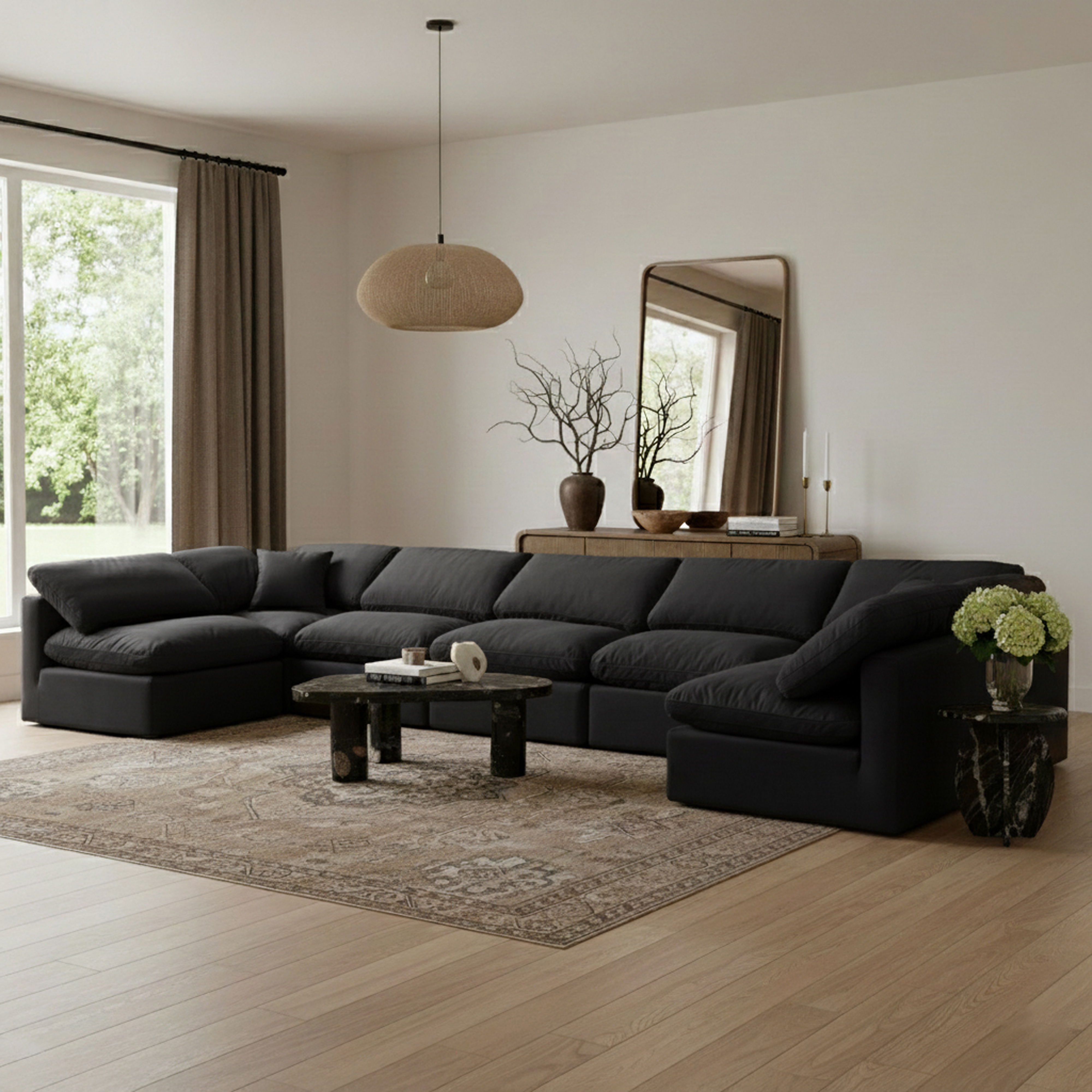 Indulge - Velvet 7 Piece Modular U-Shaped Sectional - Charcoal