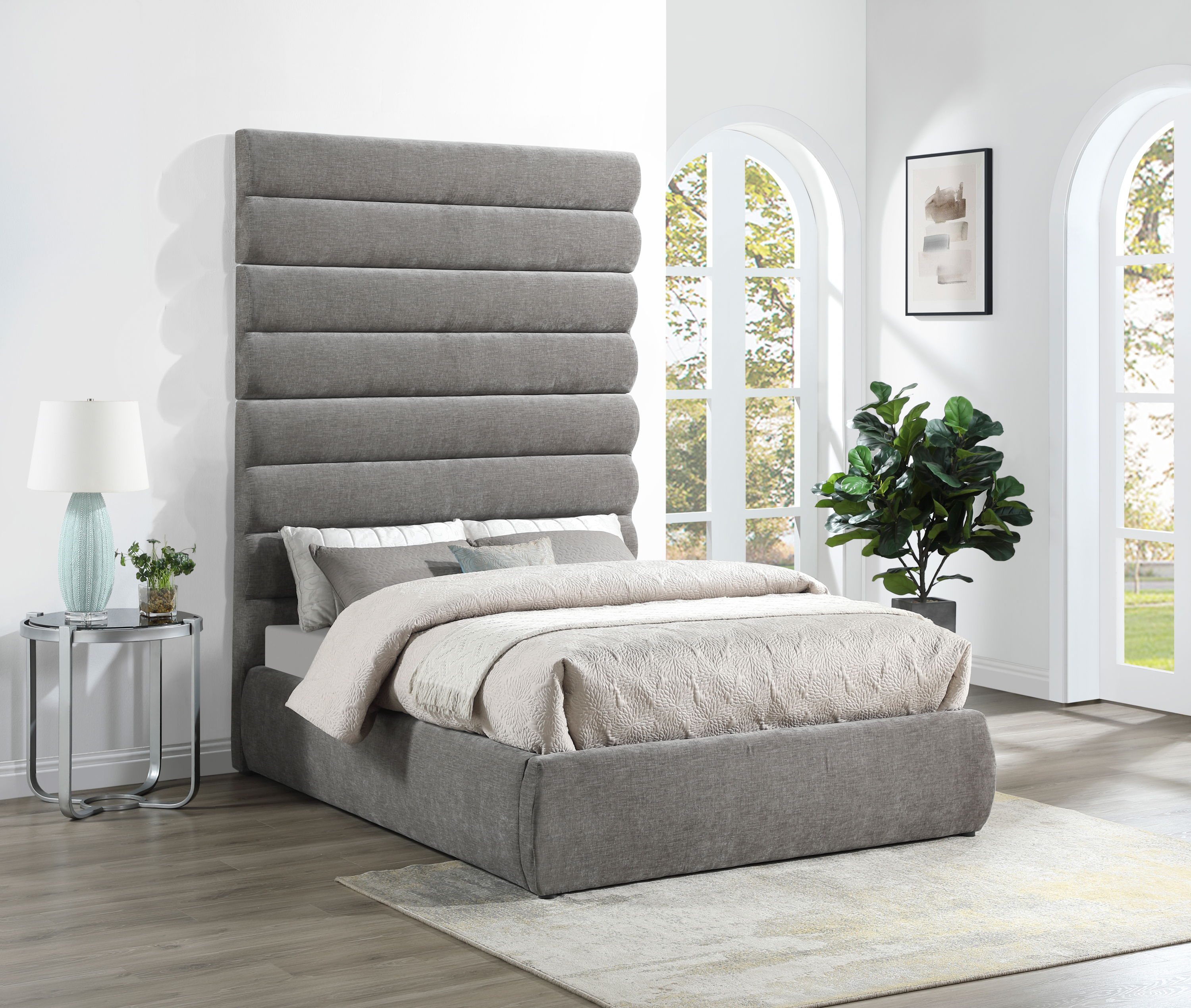 Adam - Chenille Fabric Full Bed With 89" Headboard - Gray