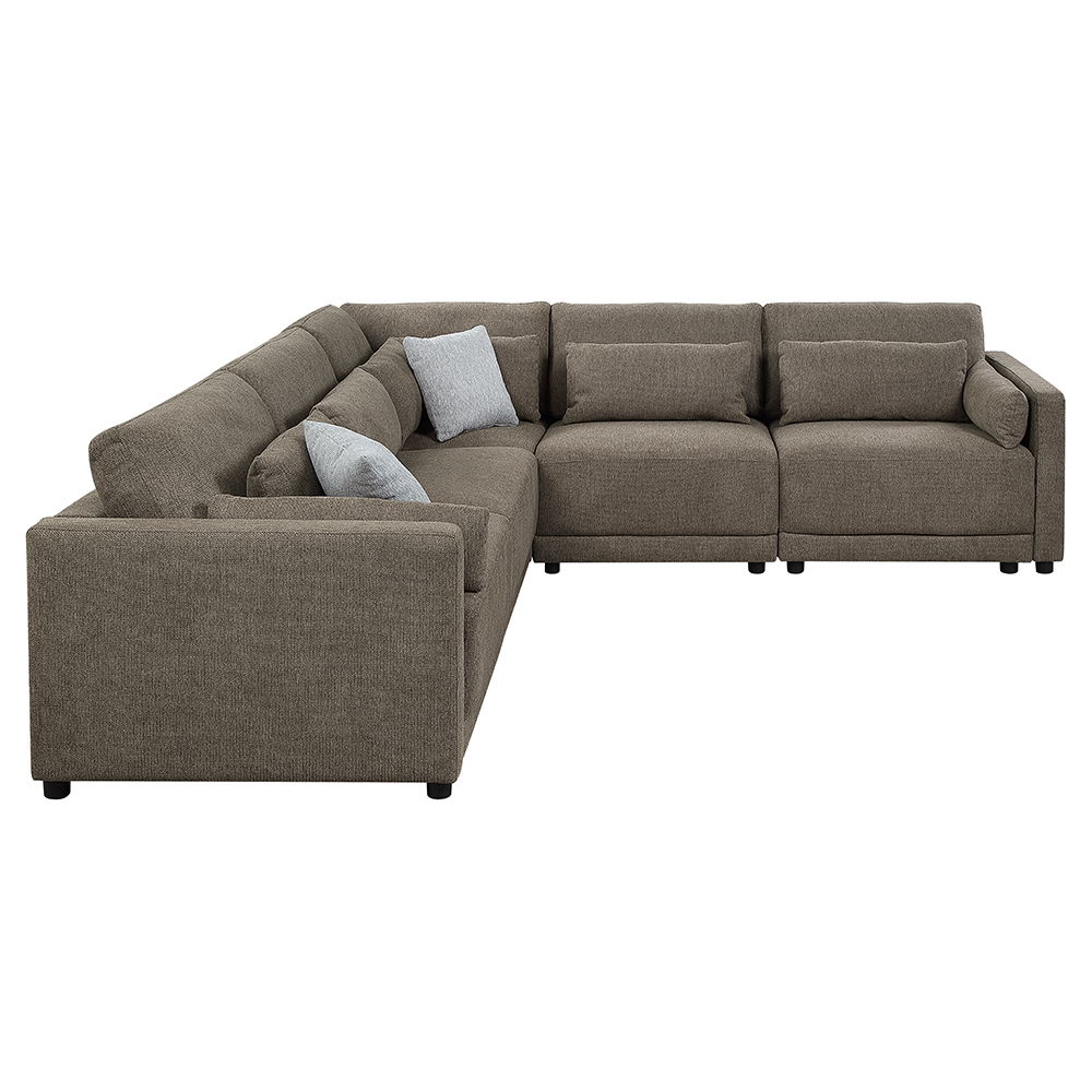 Rylie - Modular Armless Chair With Pillow - Brown Linen, dark brown, view 5