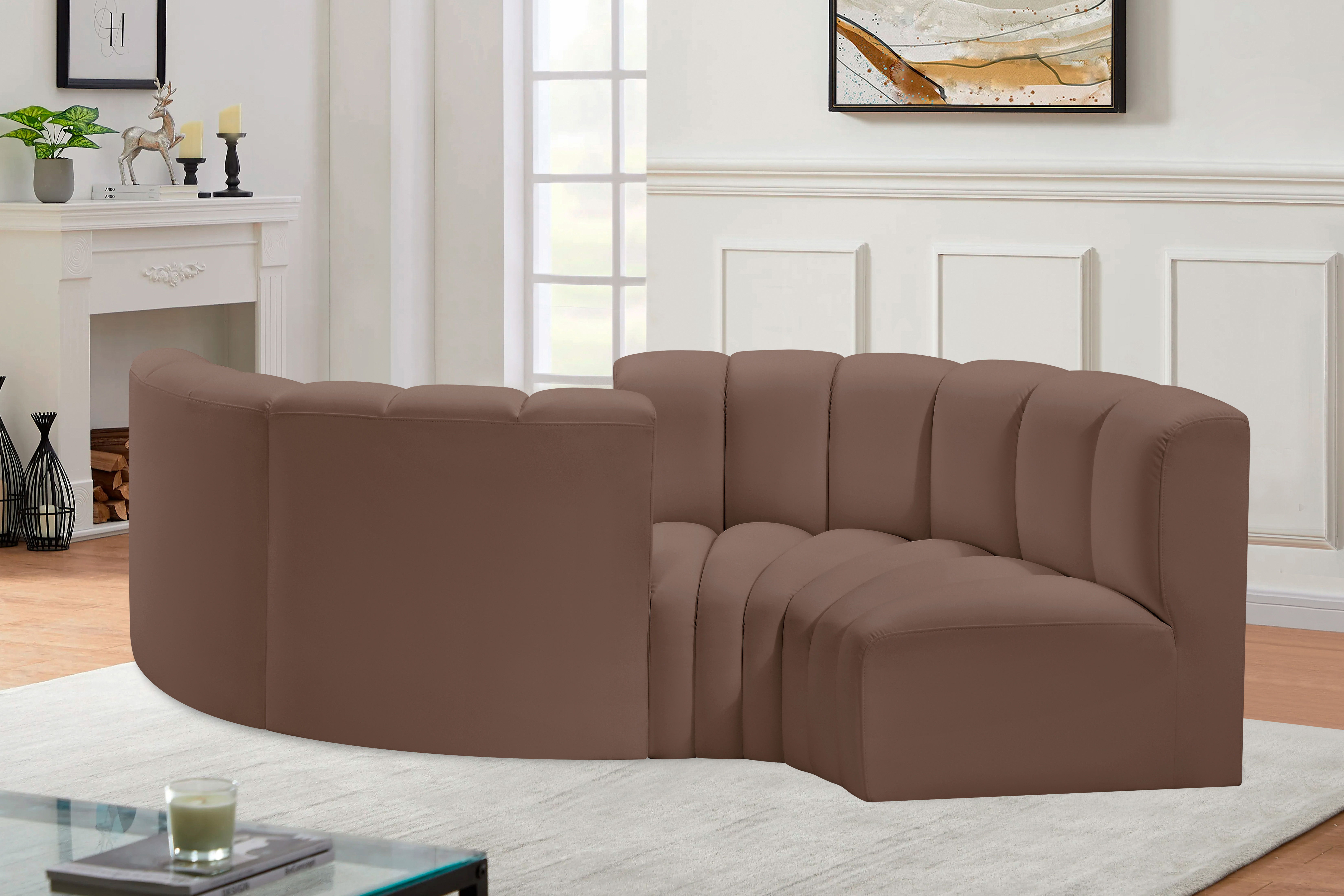 Arc - Faux Leather 4 Piece Curved Modular Sofa - Brown