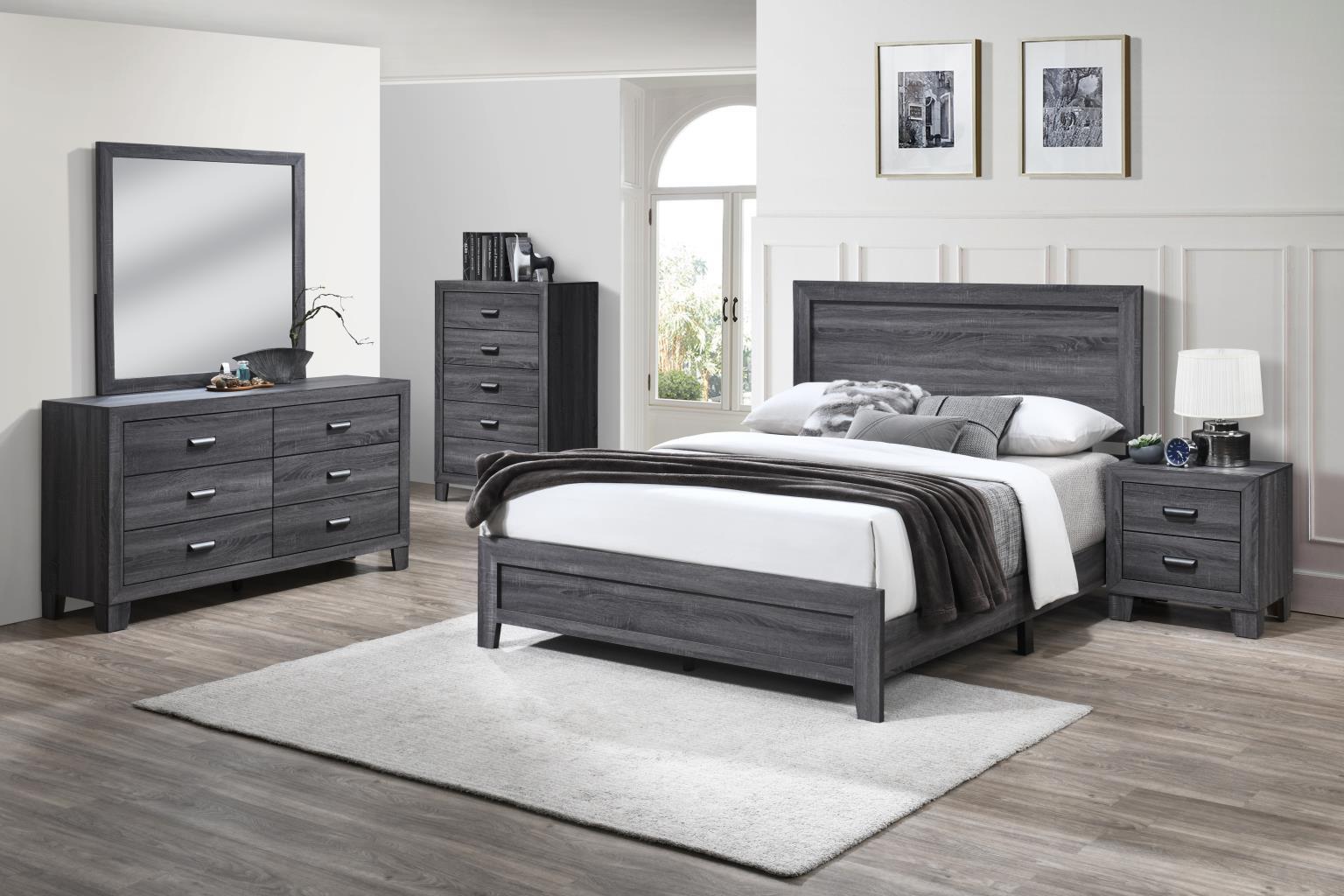 B519 - 3 Piece Bedroom Set (King Bed, Dresser, Mirror) - Dark Gray