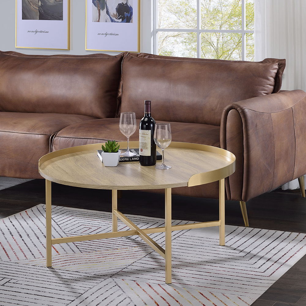 Mithea - Coffee Table - Oak & Gold, gold
