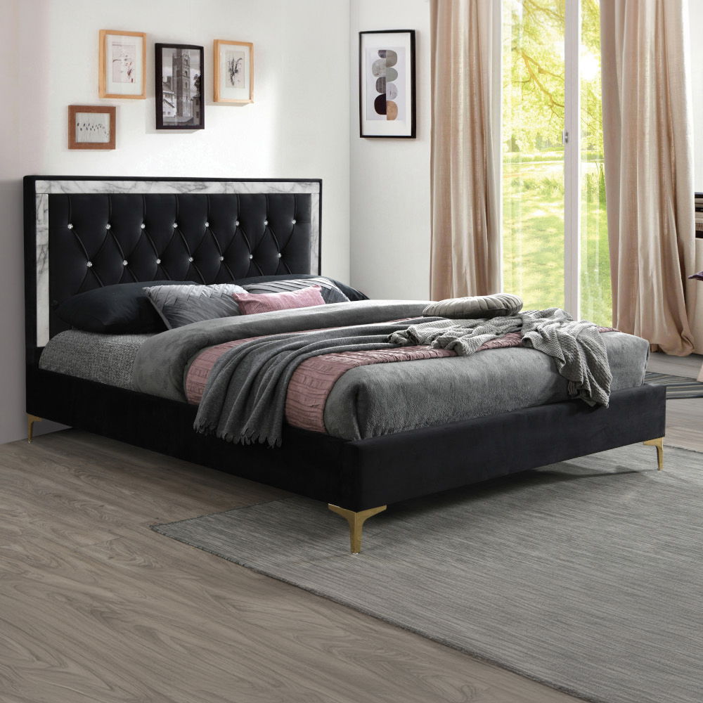 Rowan - Eastern King Bed - Black Fabric, black