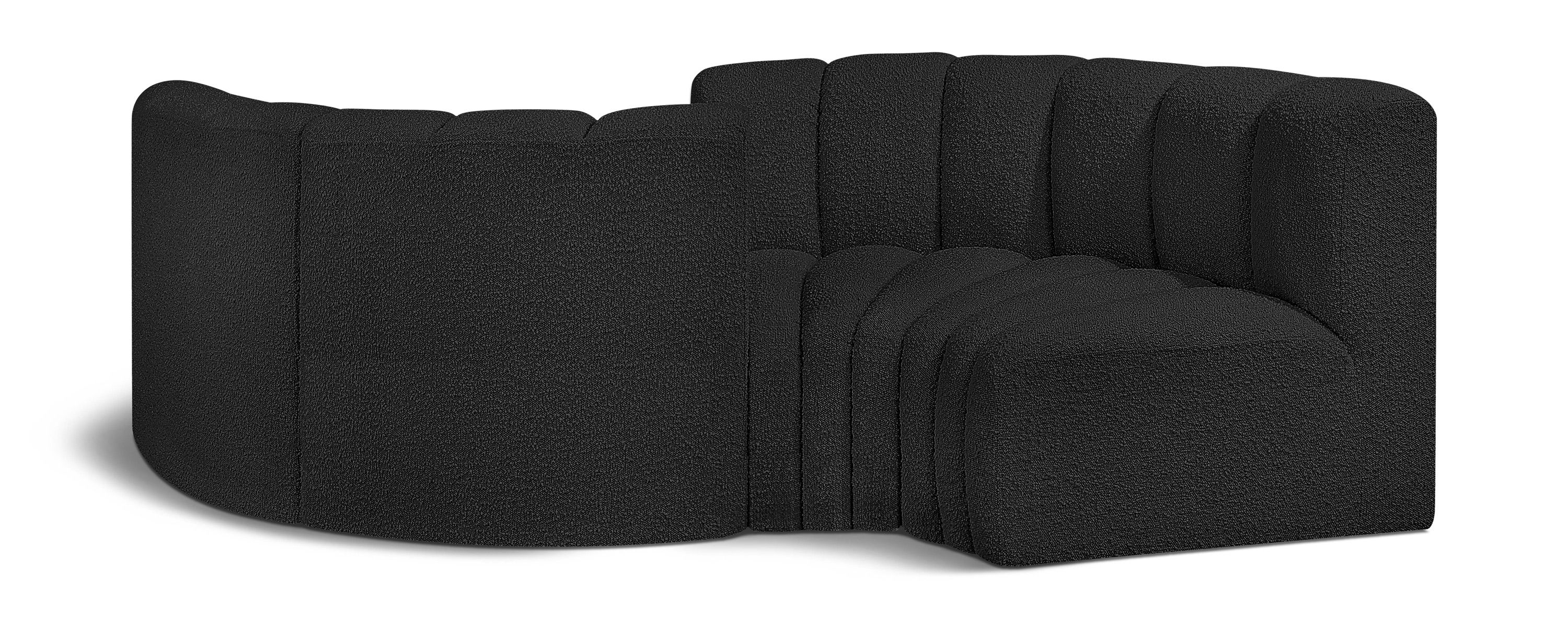 Arc - Boucle Fabric 4 Piece Curved Modular Sofa - Black