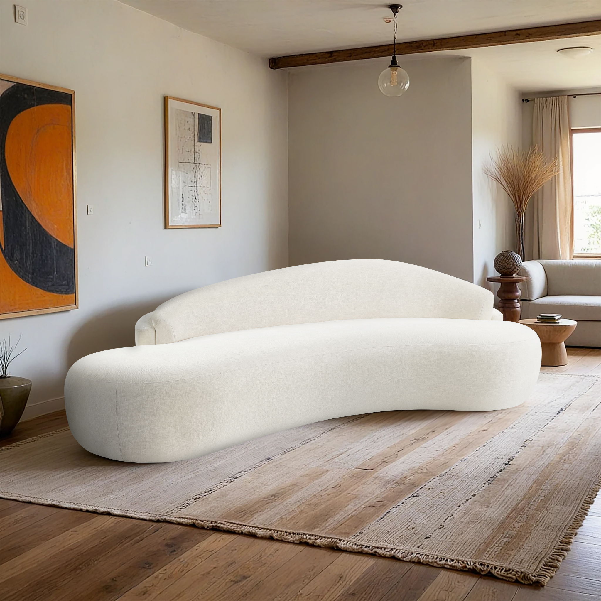 Caspian - Chenille Fabric 101" Upholstered Sofa - Cream