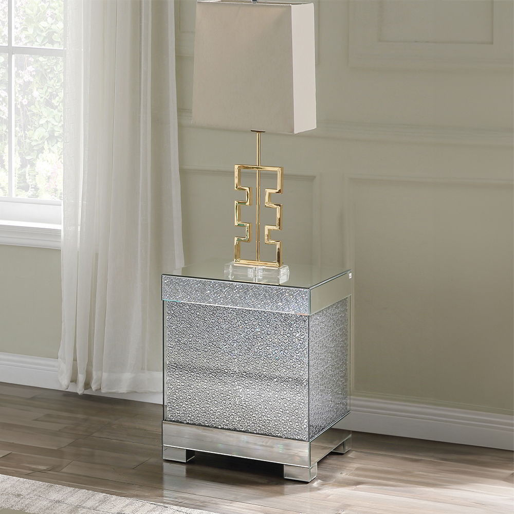 Mallika - End Table - Mirrored & Faux Round Crystals, silver