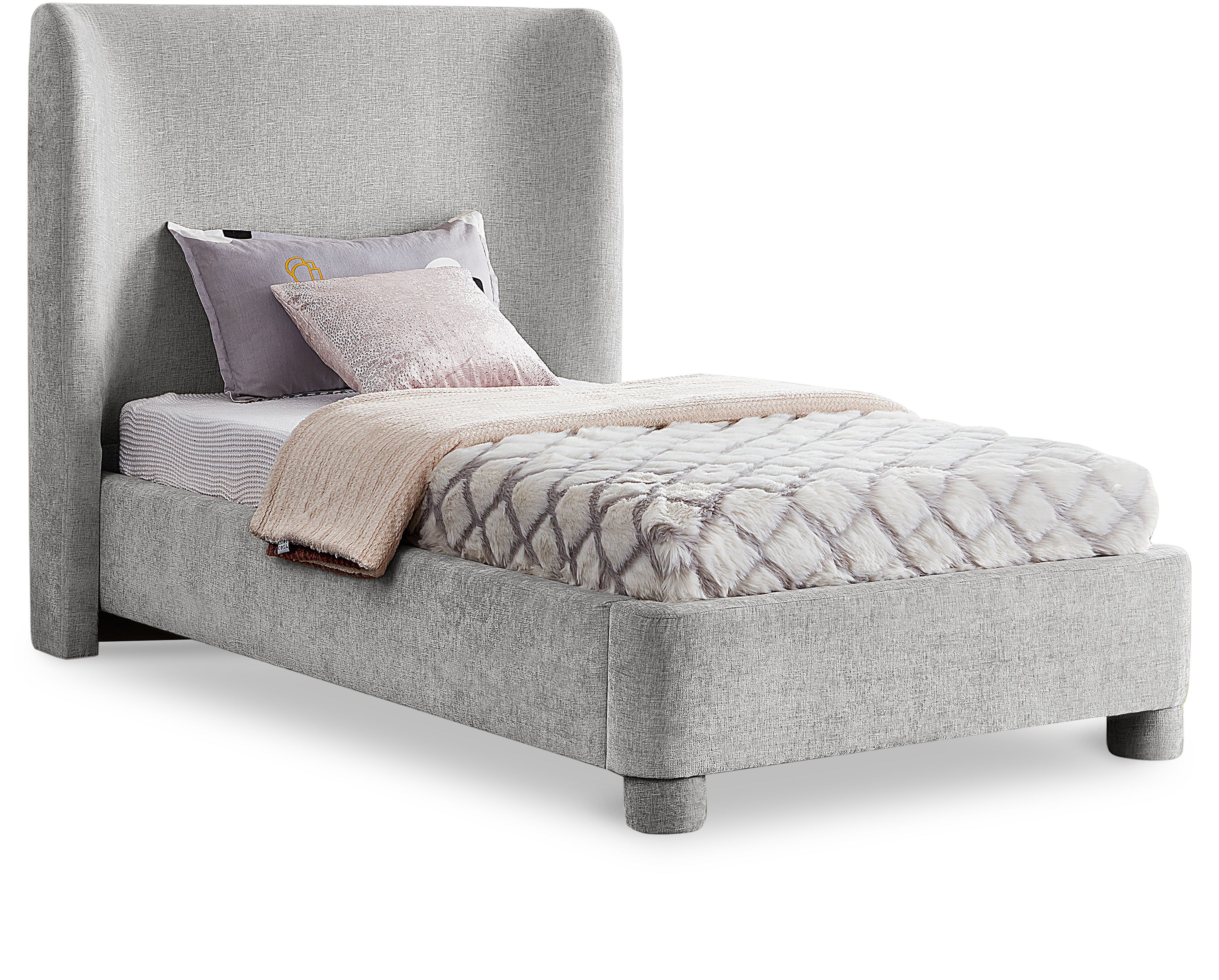 Penny - Chenille Fabric Twin Bed - Light Gray