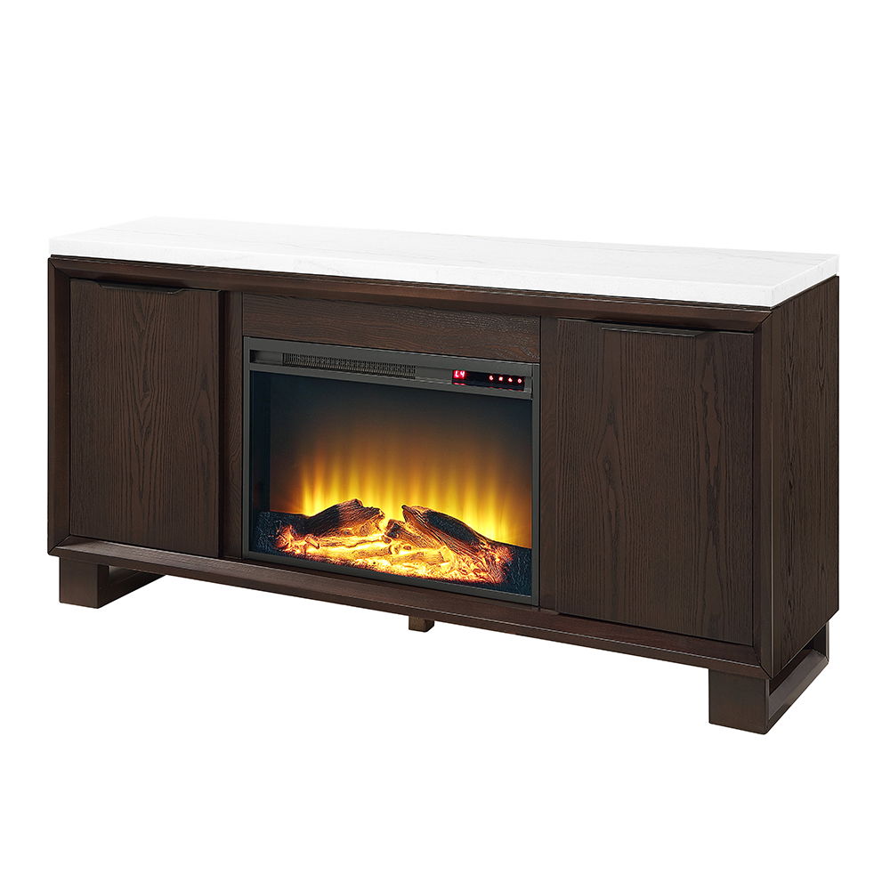 Edwyn - Server With Fireplace - Natural Marble Top & Espresso, dark brown, view 2