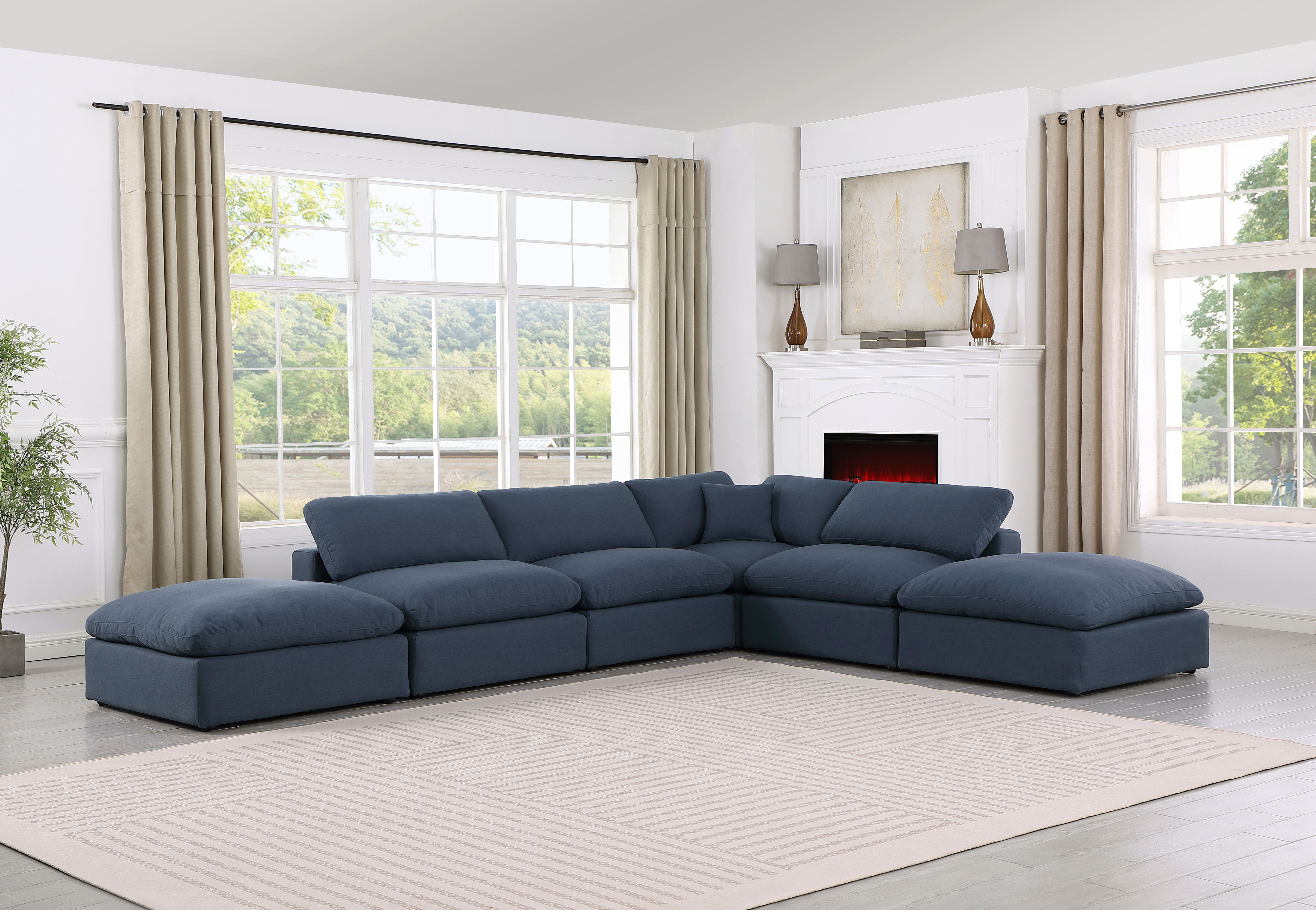 Comfy - 6 Piece Linen Modular Sectional - Blue