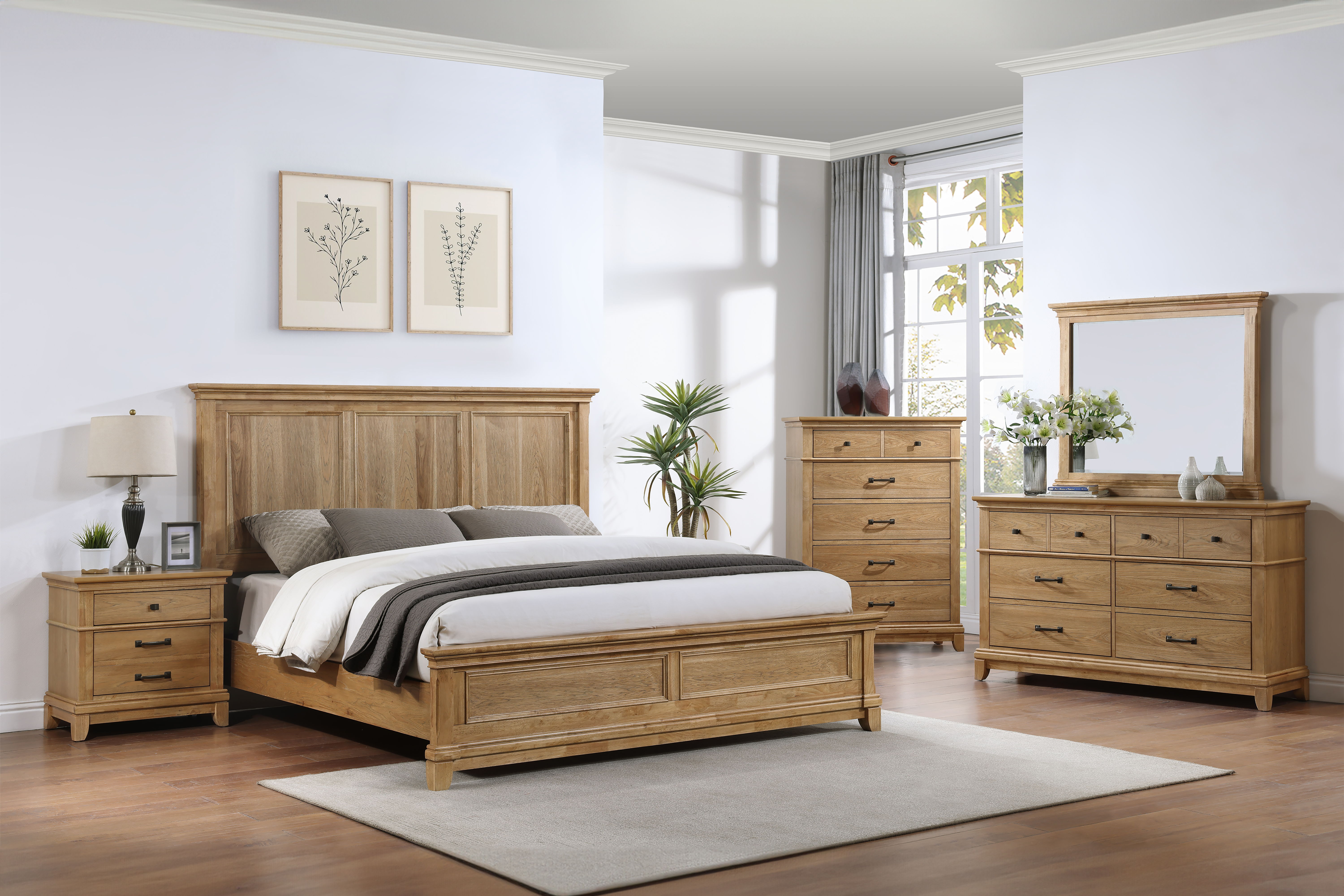 Sunstone - 6/6 Eastern King 5 Piece Bedroom Set (Bed, Dresser, Mirror, Chest, Nightstand) - Natural