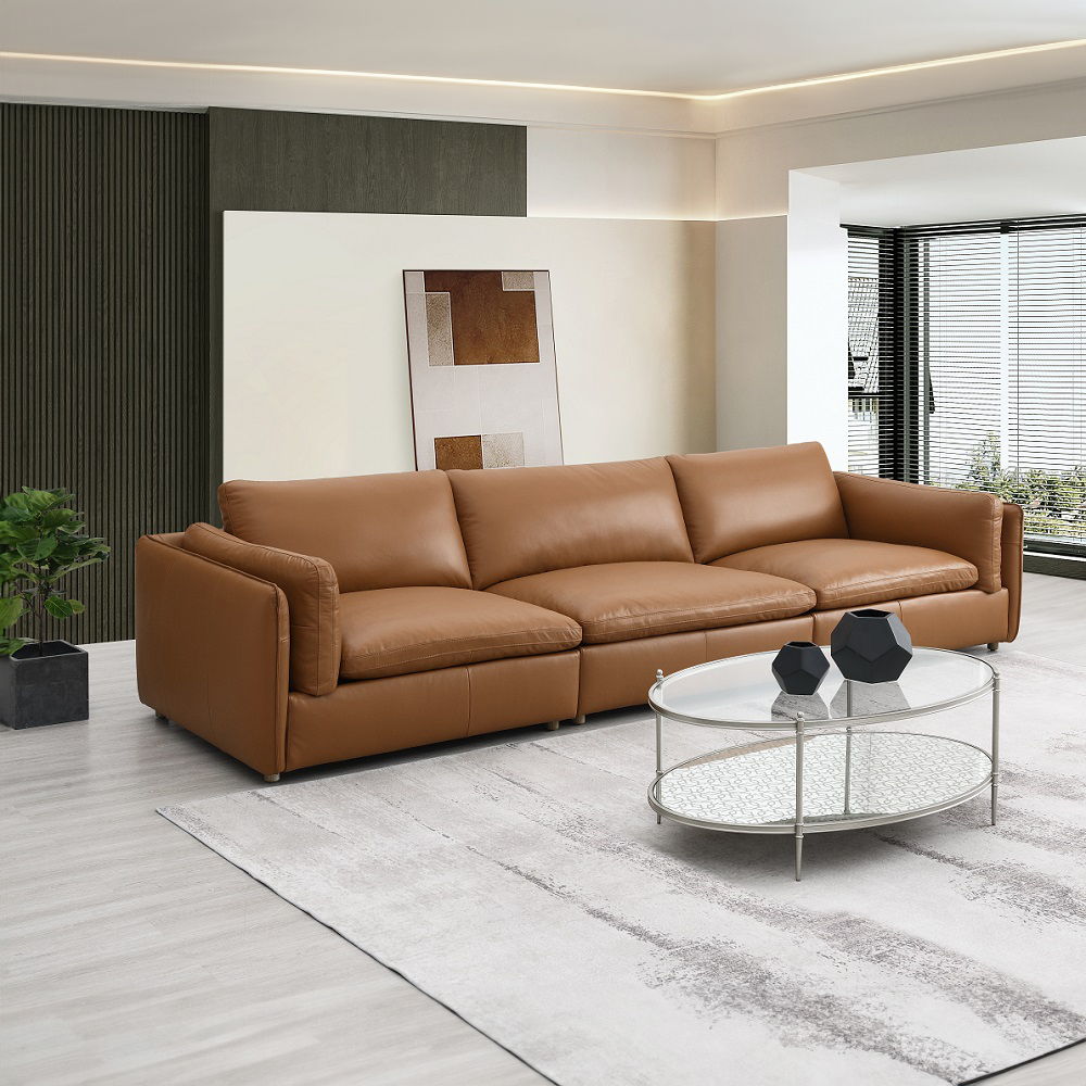 Brighton - Modular Armless Chair - Brown Top Grain Leather, light brown