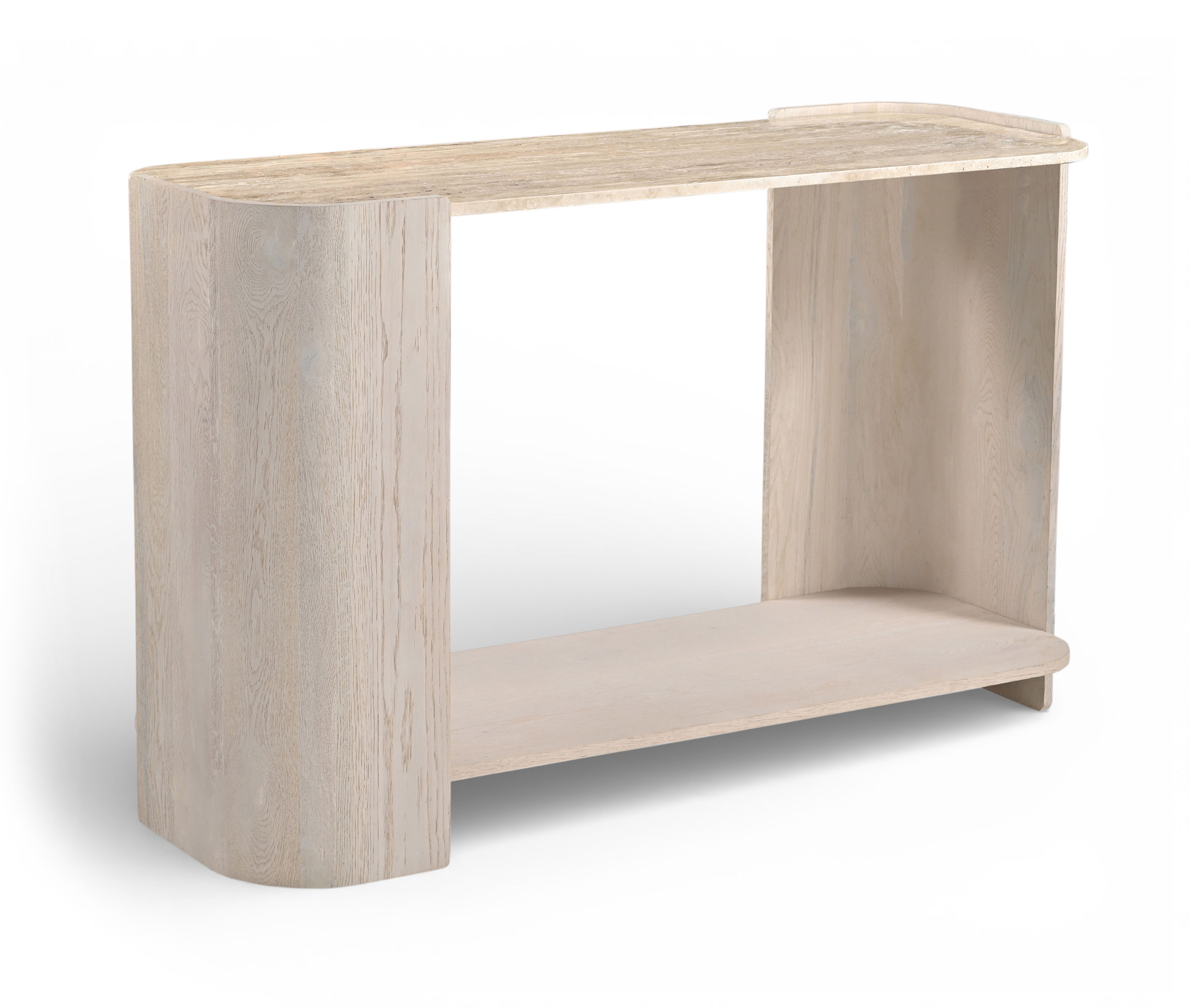 Calabria - Marble And Oak Wood Console Table - Beige / Cream