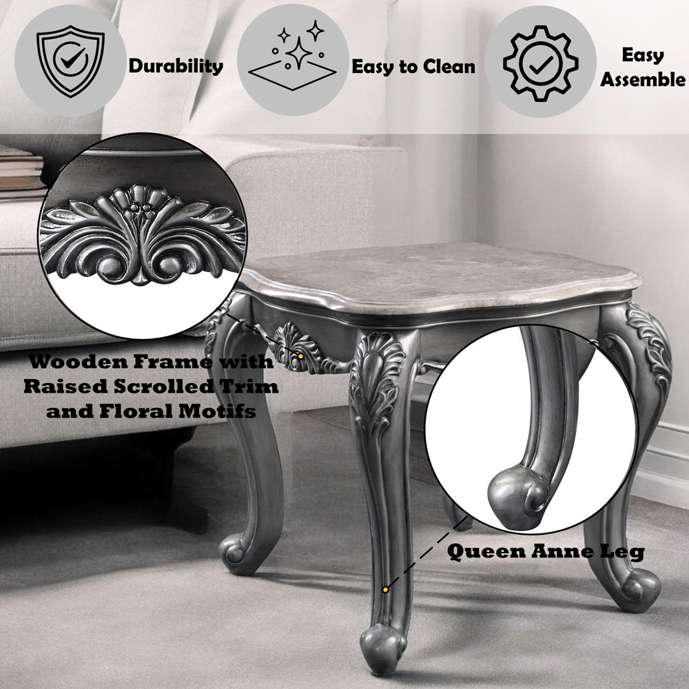 Ariadne - End Table - Marble Top & Platinum, silver, view 7