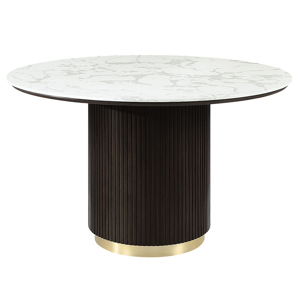 Clayten - Round Dining Table With Marble - White Natural Marble Top & Espresso, white, view 2