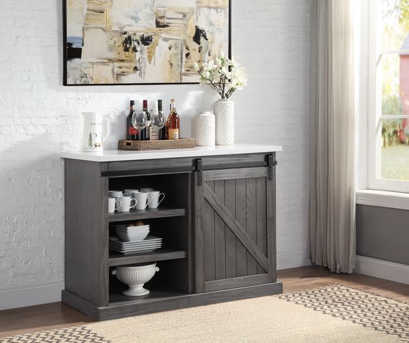 Gauri - Kitchen Island - Marble Top Top & Gray Oak, dark gray